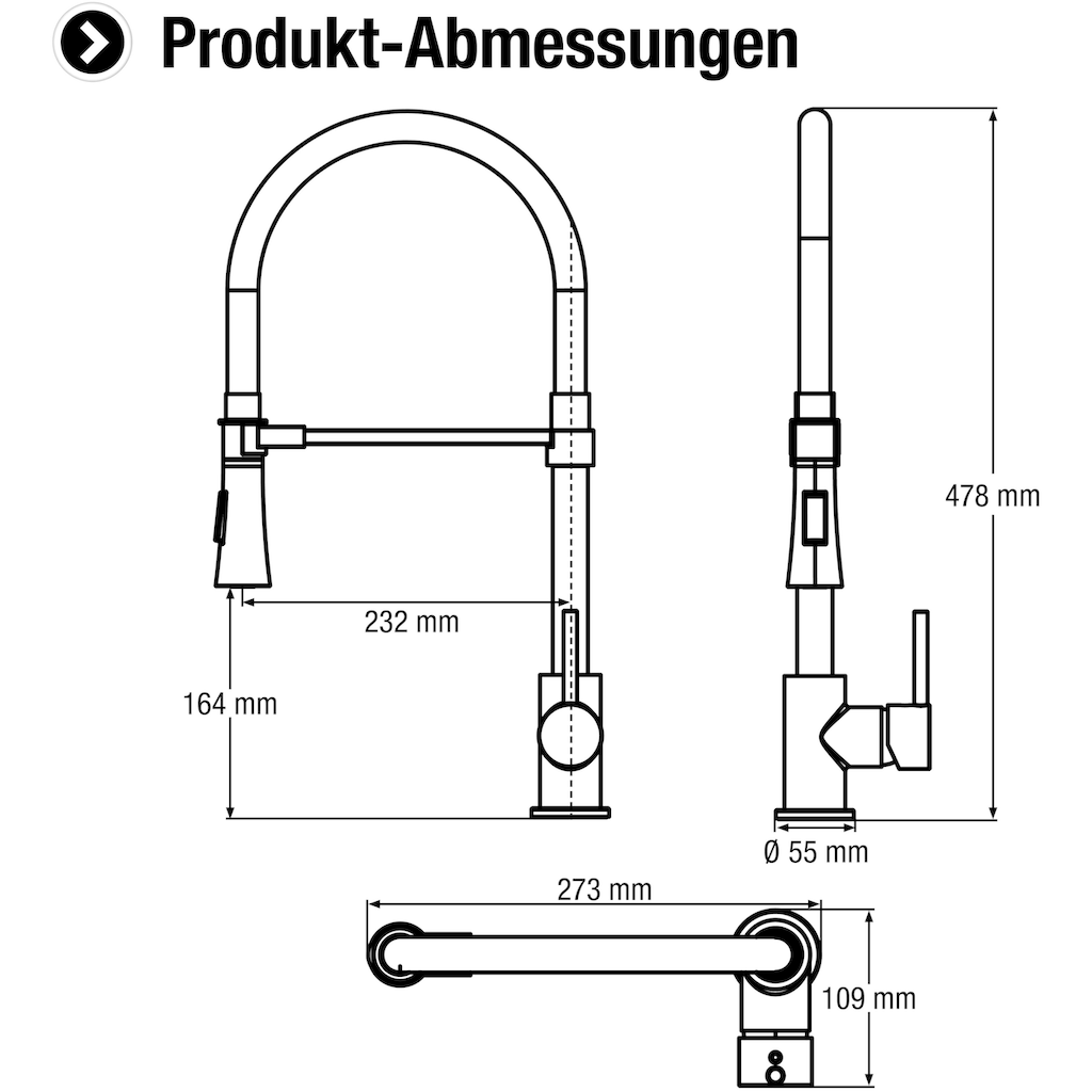 CORNAT Spültischarmatur »"Pano" Druckgusskörper - schwarz - 360° schwenkbarer Silikon-Auslauf«