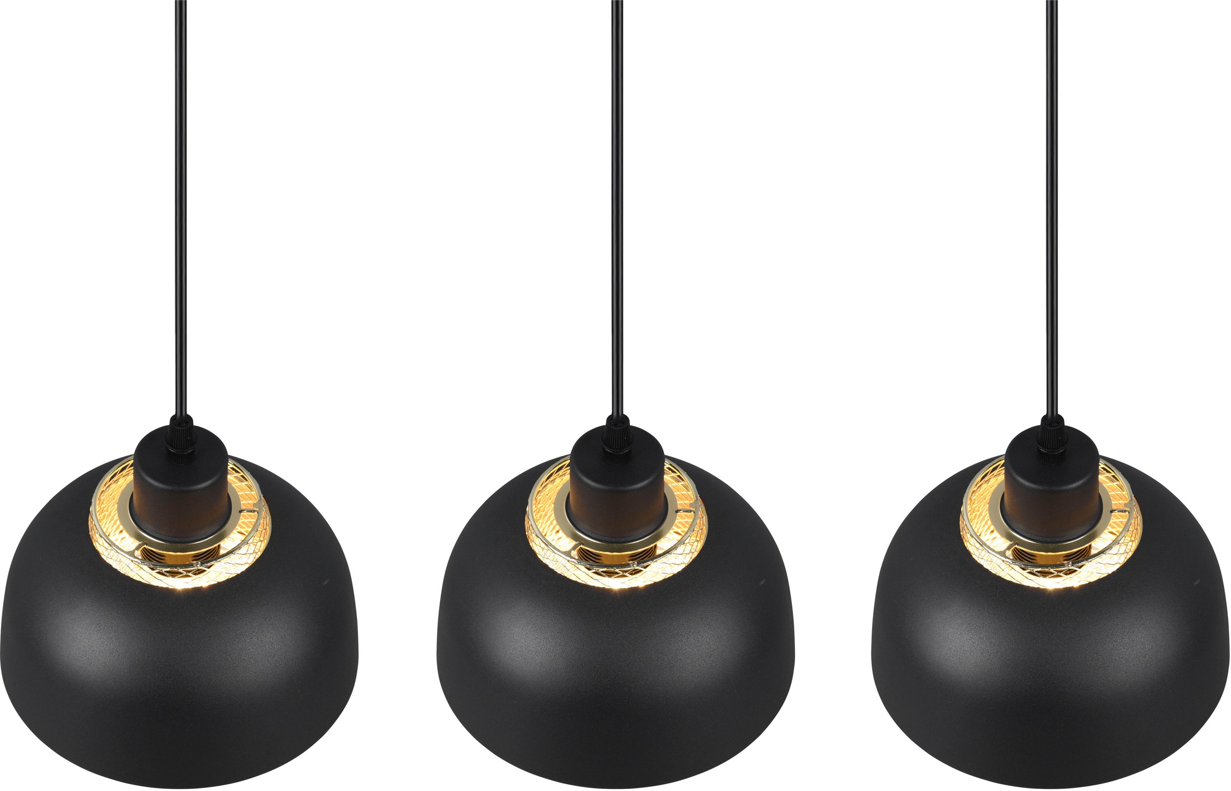 REALITY Leuchten Pendelleuchte »Punch«, 3 flammig, Leuchtmittel E27 | ohne Leuchtmittel, 3-flg, Industrie-Look mit Doppelschirm schwarz-gold exkl 3xE27 max 40W