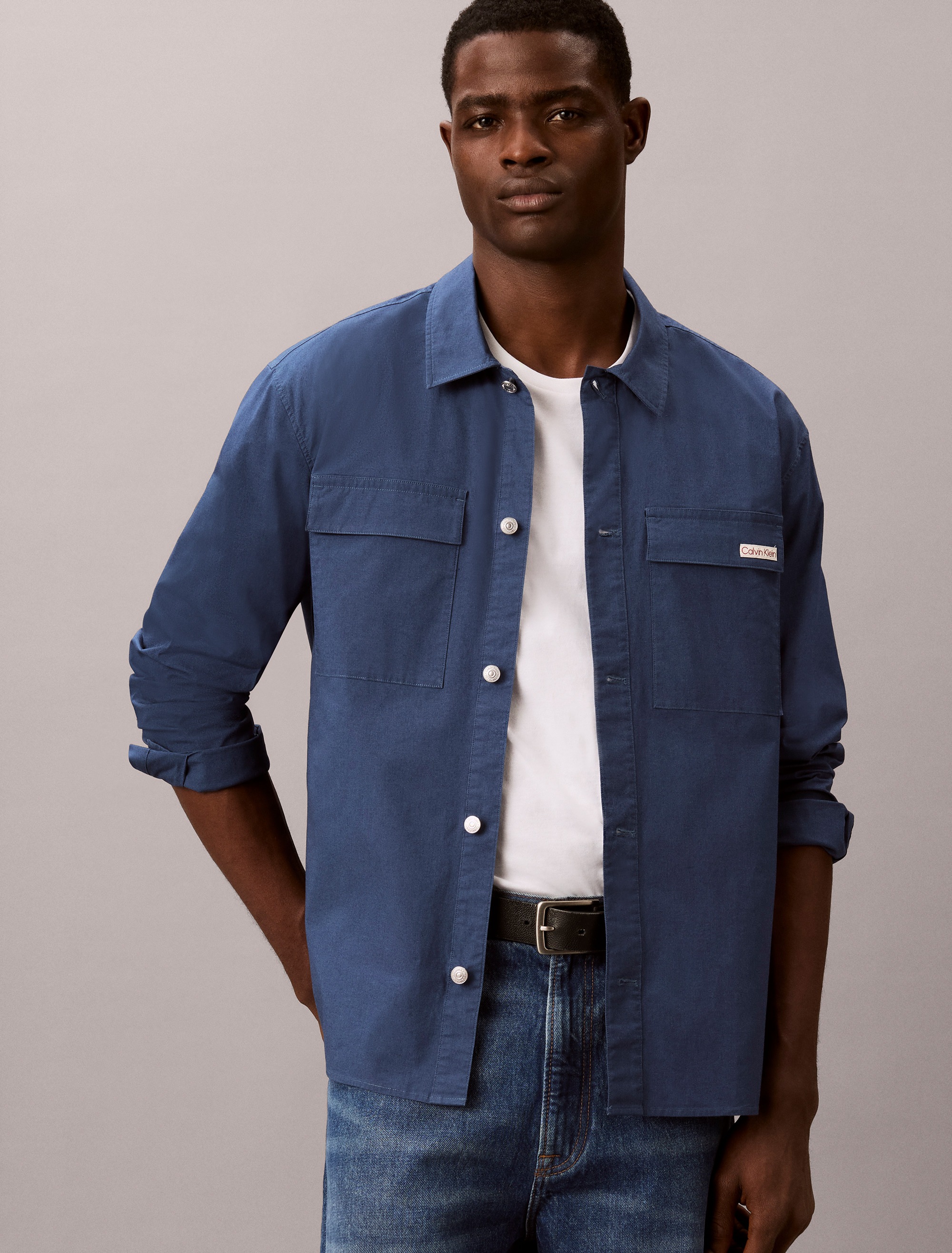 Calvin Klein Jeans Outdoorhemd »Overshirt LS COTTON NYLON UTI« bequeme Passform, Hemdkragen, Markenlabel