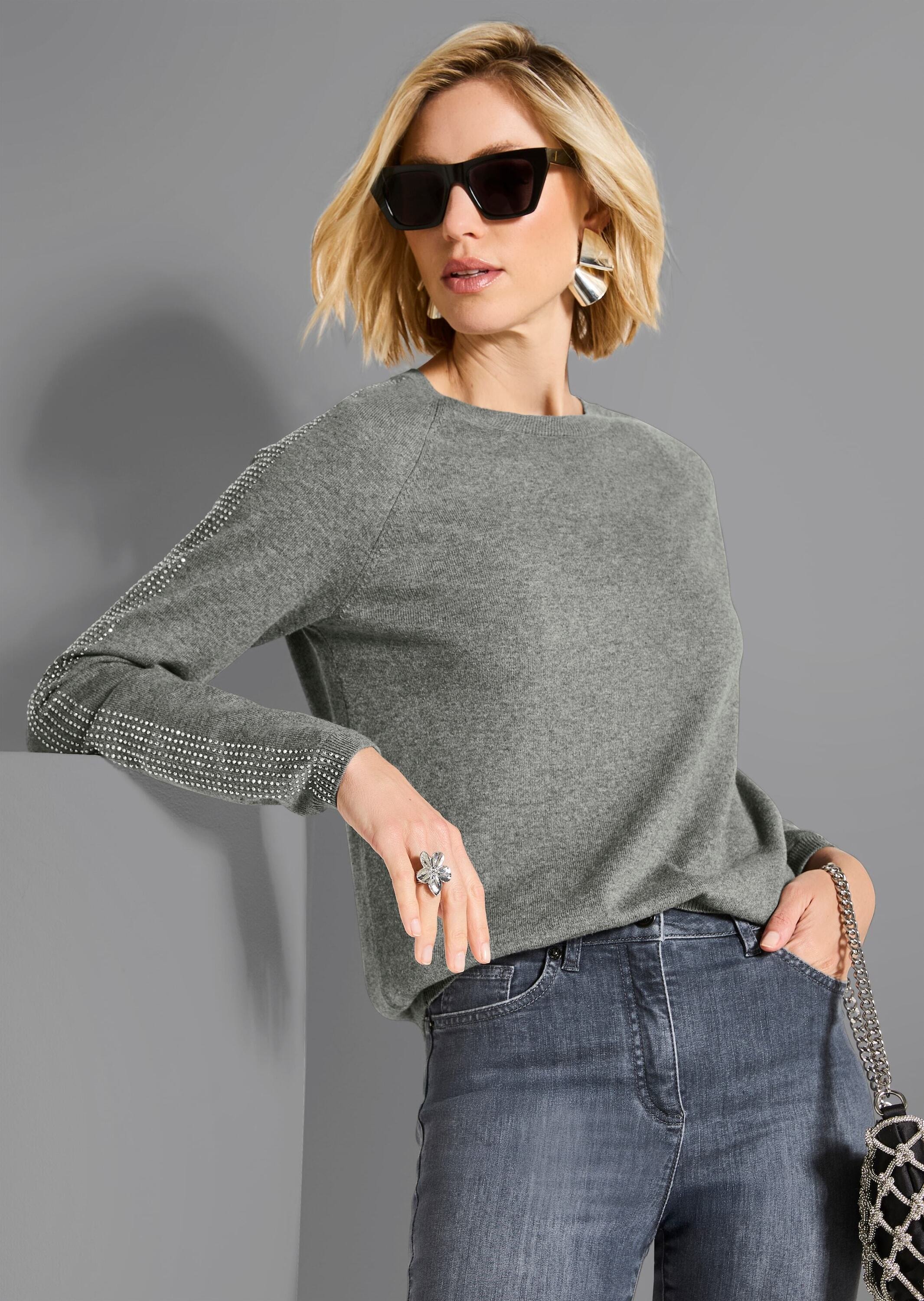 MADELEINE Longpullover »Kaschmirpullover Langarmshirt mit Strassdetails« Strassbesatz