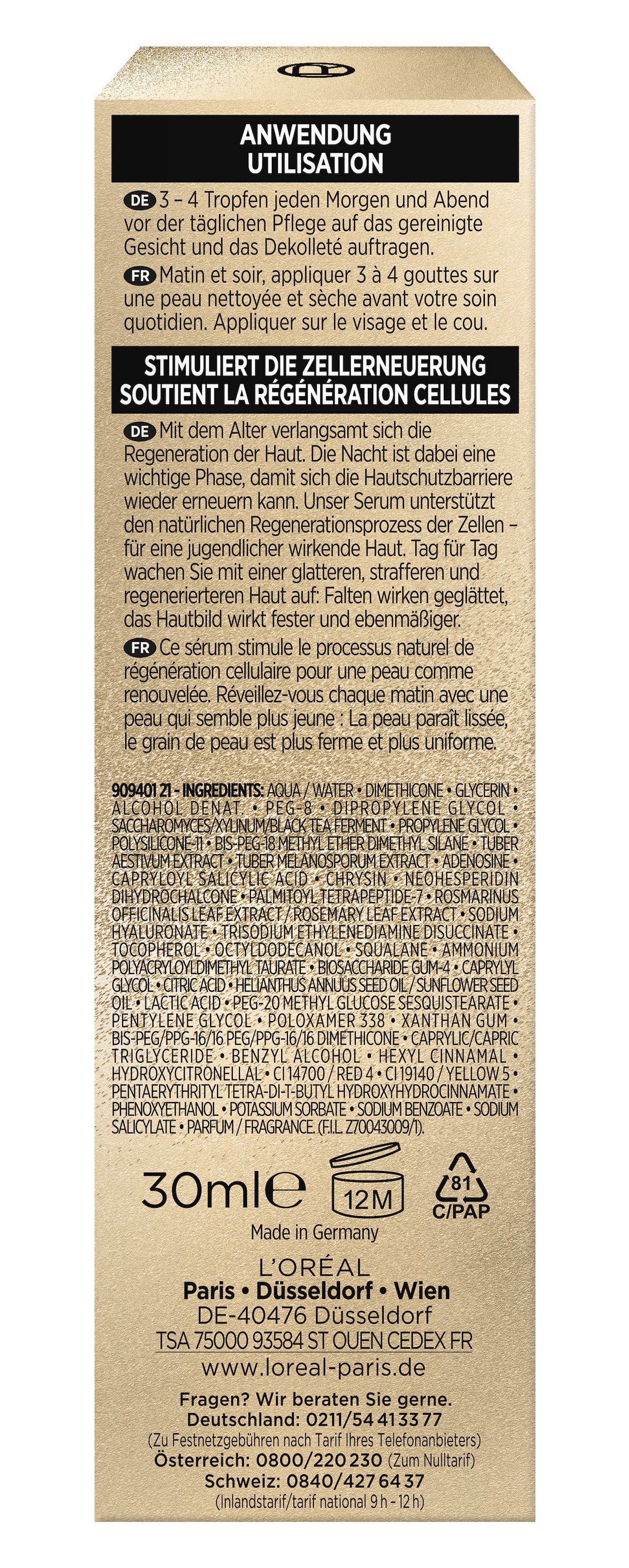 L'ORÉAL PARIS Gesichtsserum »AGE PERFECT ZELL-RENAISSANCE MIDNIGHT SERUM« stimmuliert die Zell-Erneuerung, mildert Falten