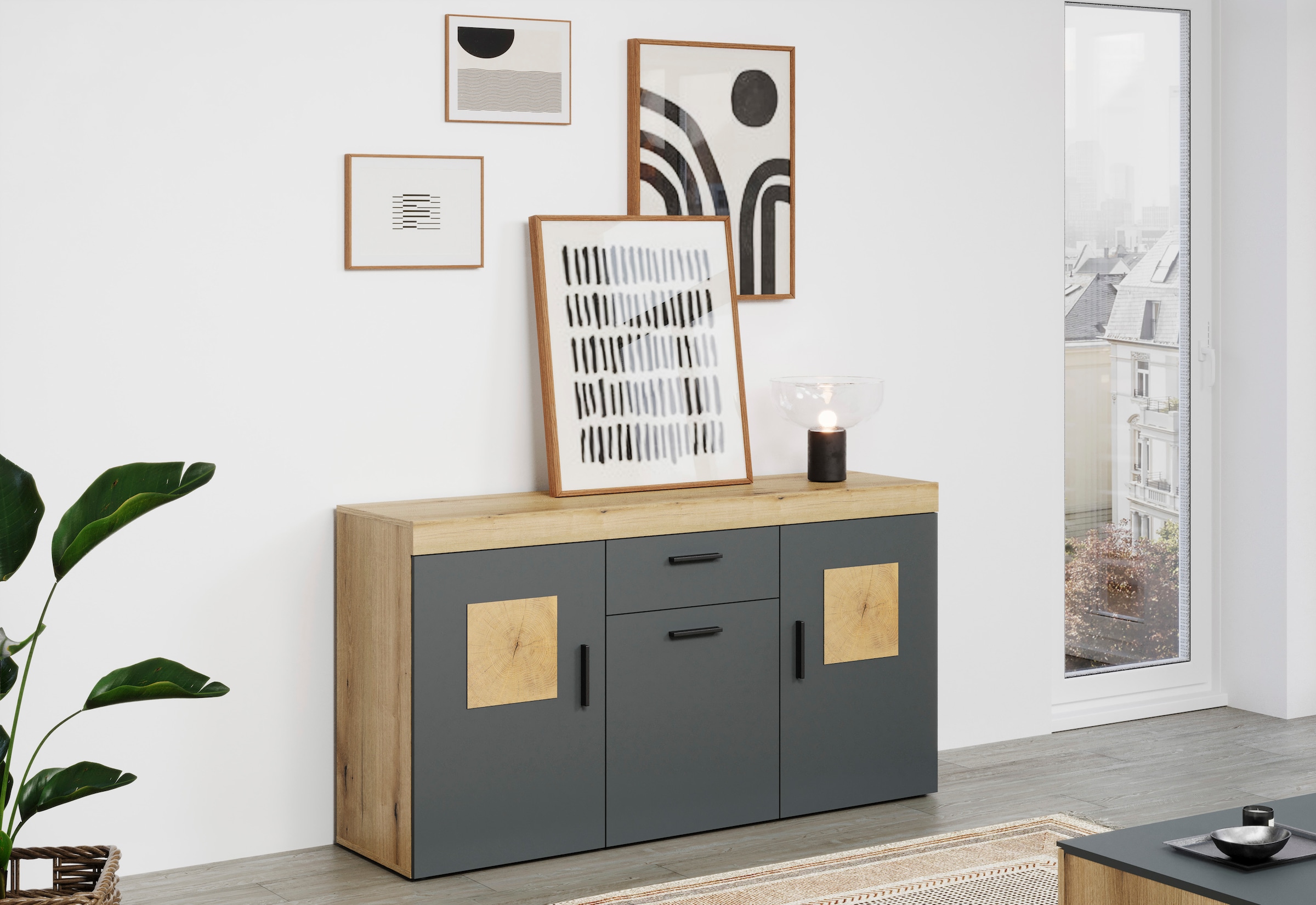 Home affaire Sideboard »Ghent« Packung, 1 Stk. tlg. Sideboard mit 3 Türen & 1 Schublade - (B/T/H) 160/42/86 cm