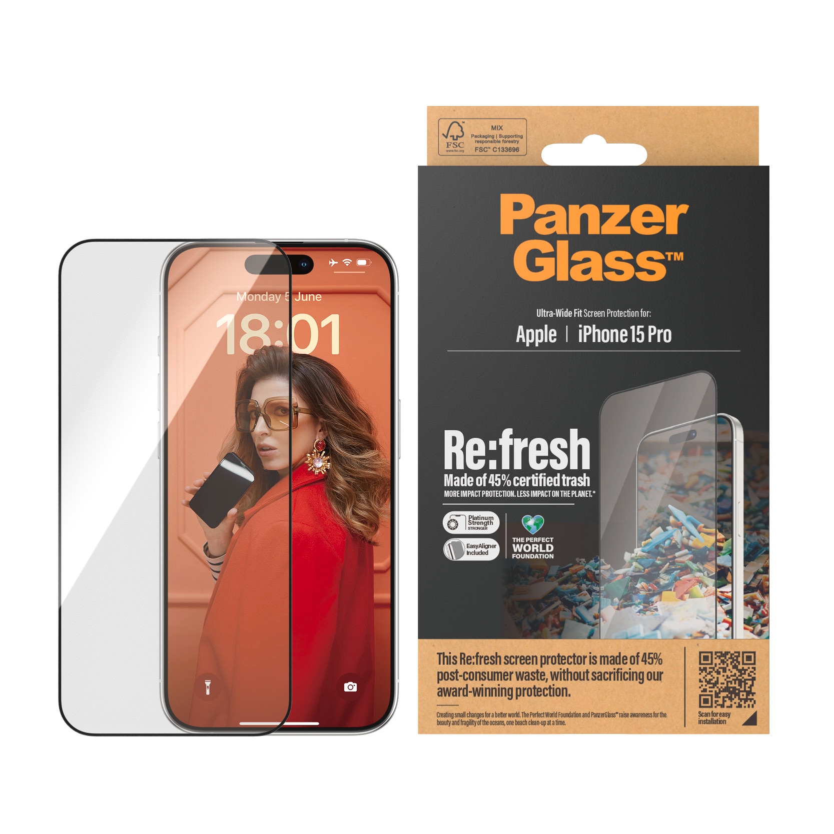 PanzerGlass Displayschutzglas »Screen Protector Glass« für iPhone 15 Pro Ultra Wide Fit