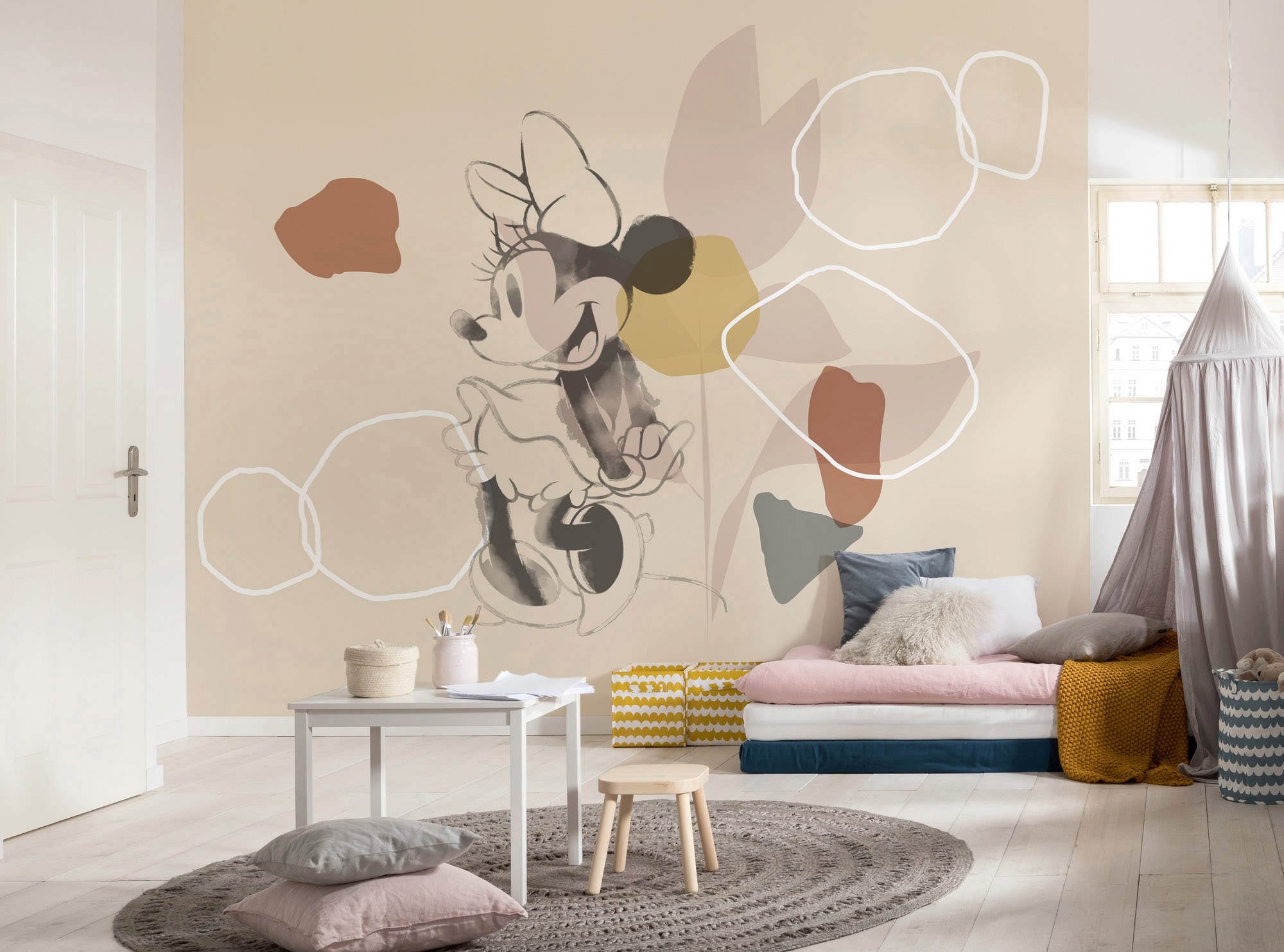 Komar Vliestapete »Digitaldruck Vlies - Minnie Soft Shapes - Größe 350 x 280 cm«, bedruckt, Kinderzimmer