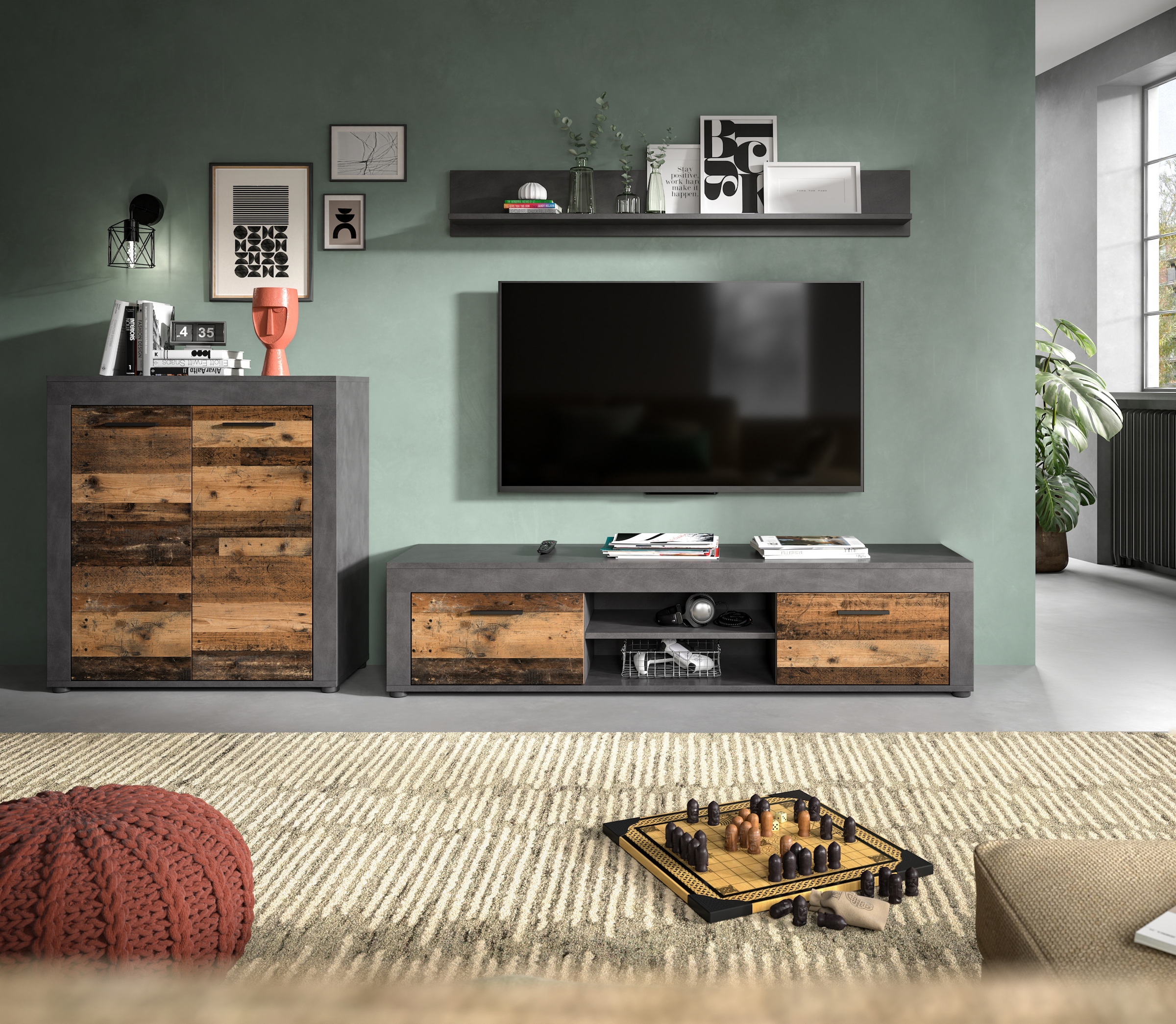 INOSIGN Wohnwand »Aosta, Breite 255cm, bestehend aus Highboard, Lowboard, Wandboard«, (3 St.), Wohnwand, Kombination, Anbauwand, Möbel Set, Schrankwand, Möbel Kombi