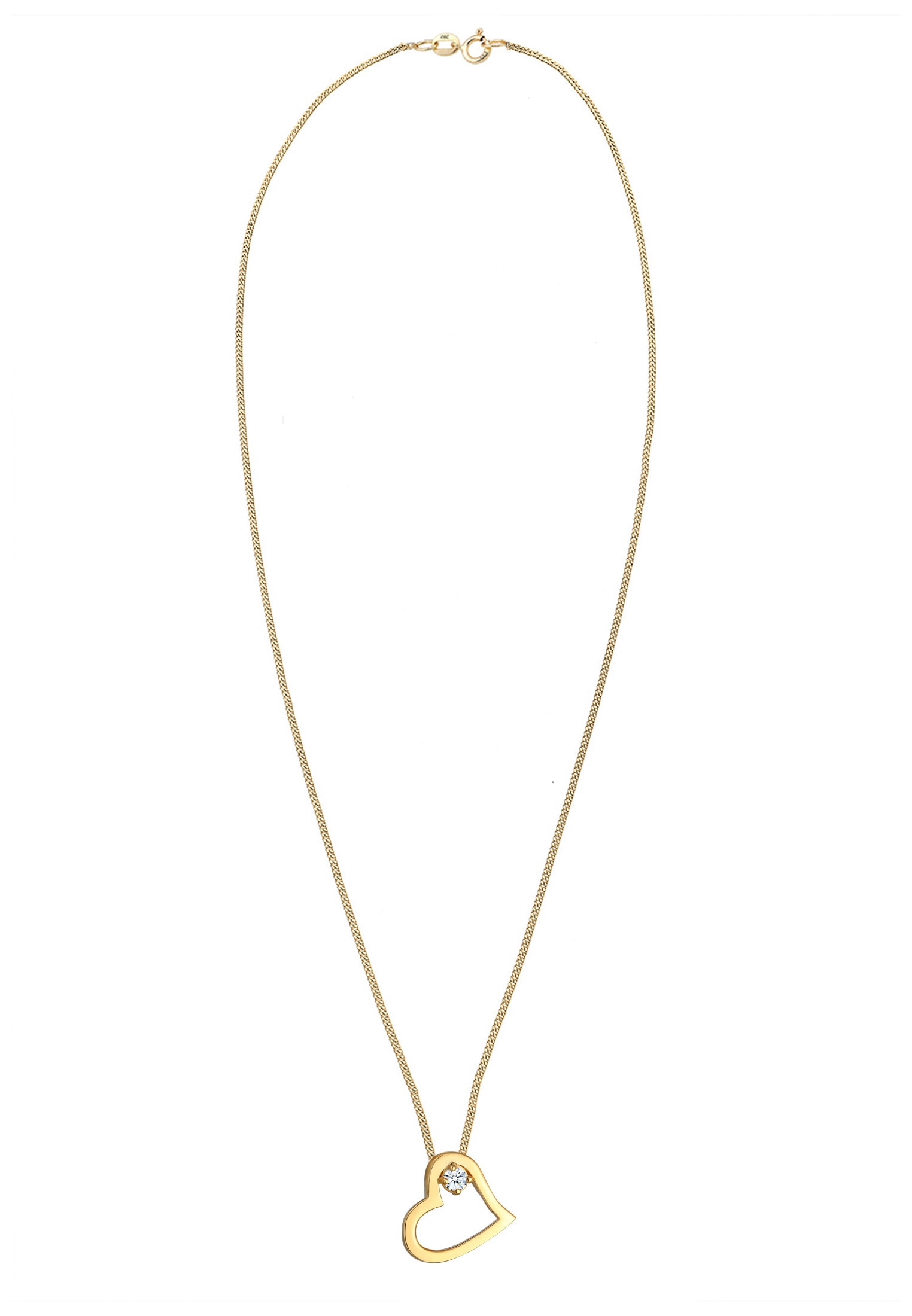 Elli DIAMONDS Silberkette »Halskette Herz Diamant Weiß Brillantschliff (0.03ct) 585 Gelbgold«