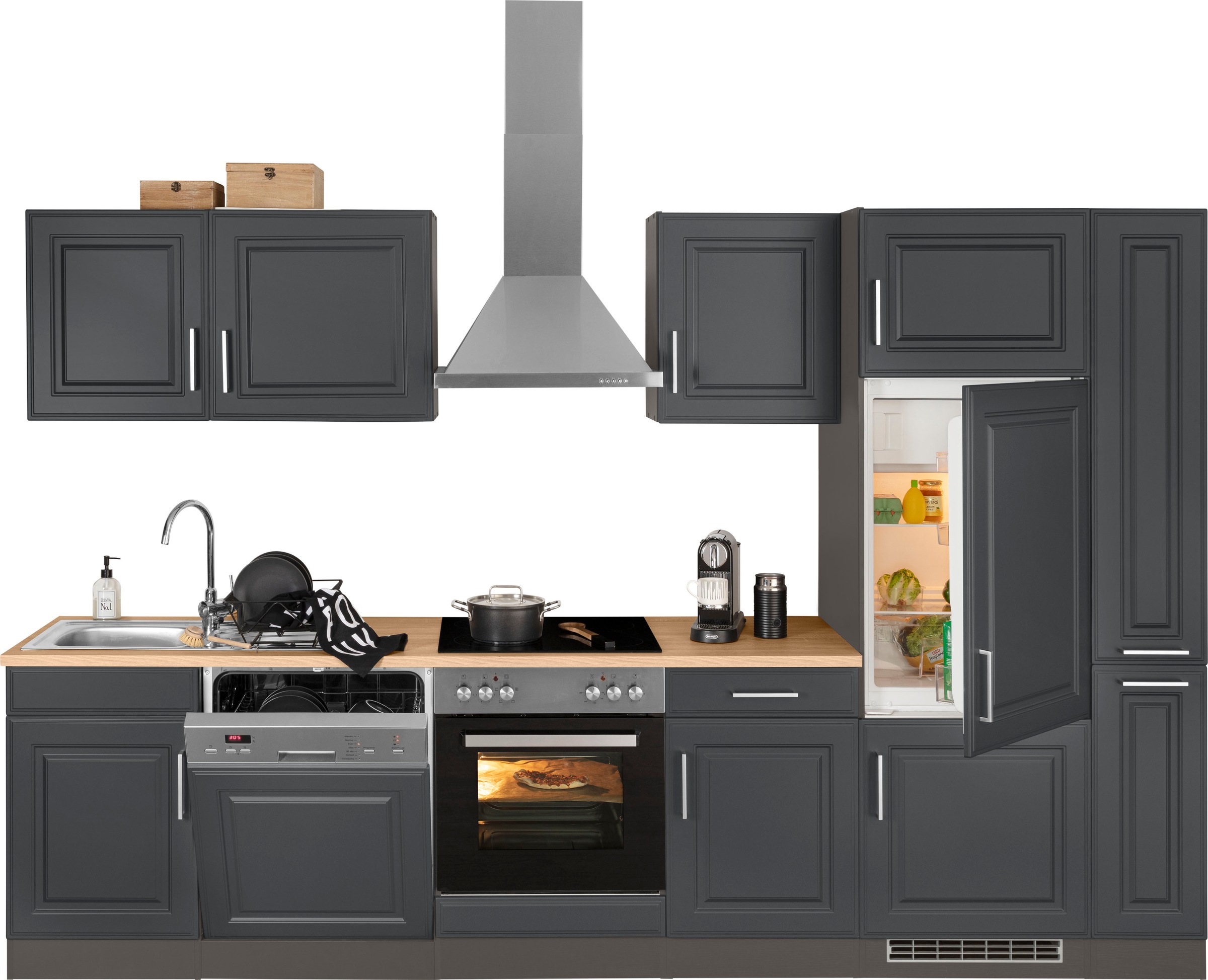 KOCHSTATION Küchenzeile »KS-Stockholm« Breite 310 cm, mit hochwertigen MDF Fronten im Landhaus-Stil