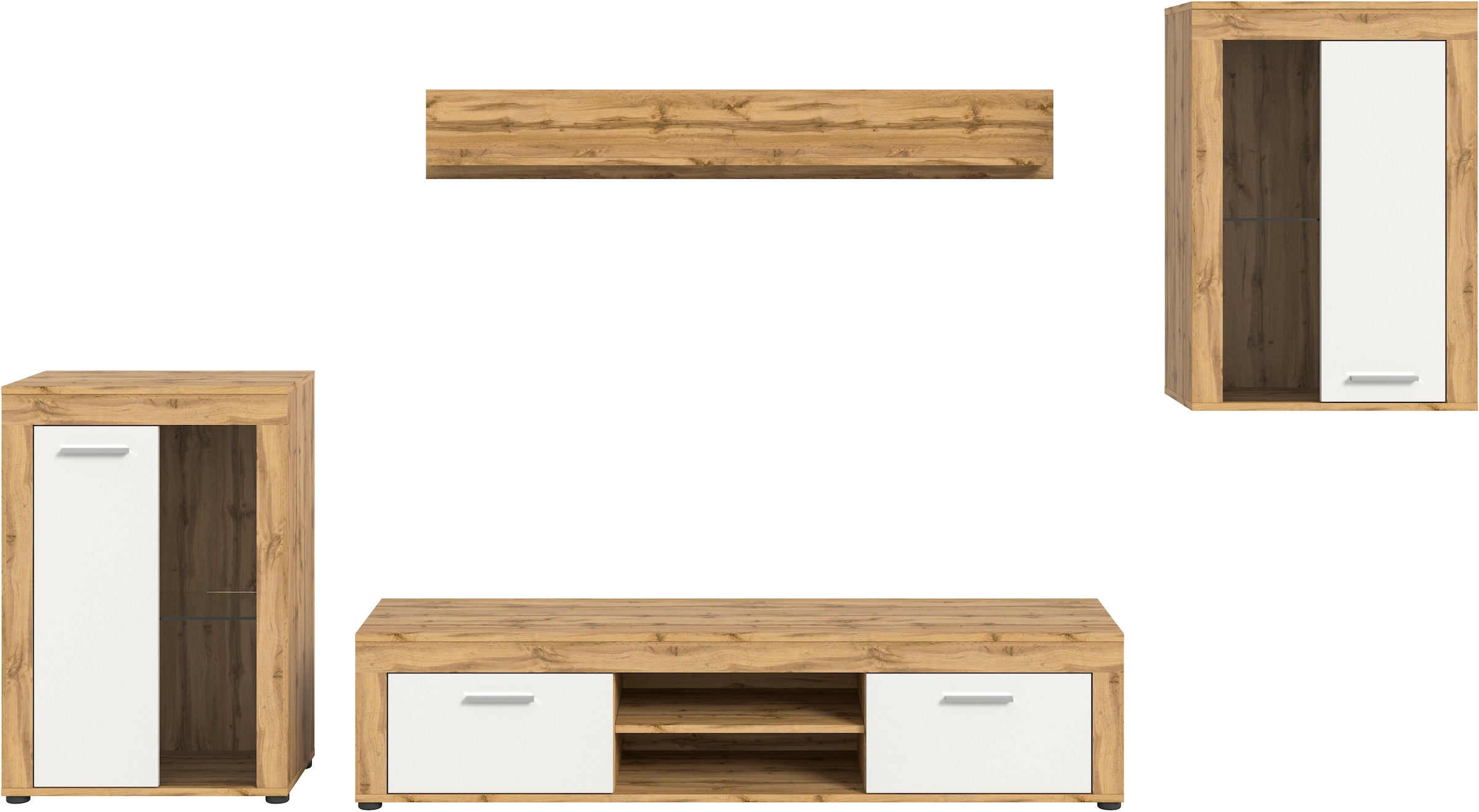 INOSIGN Wohnwand »Aosta,  4-tlg., bestehend aus: 2x Vitrine, Lowboard & Wandboard« 4 Stk. tlg.