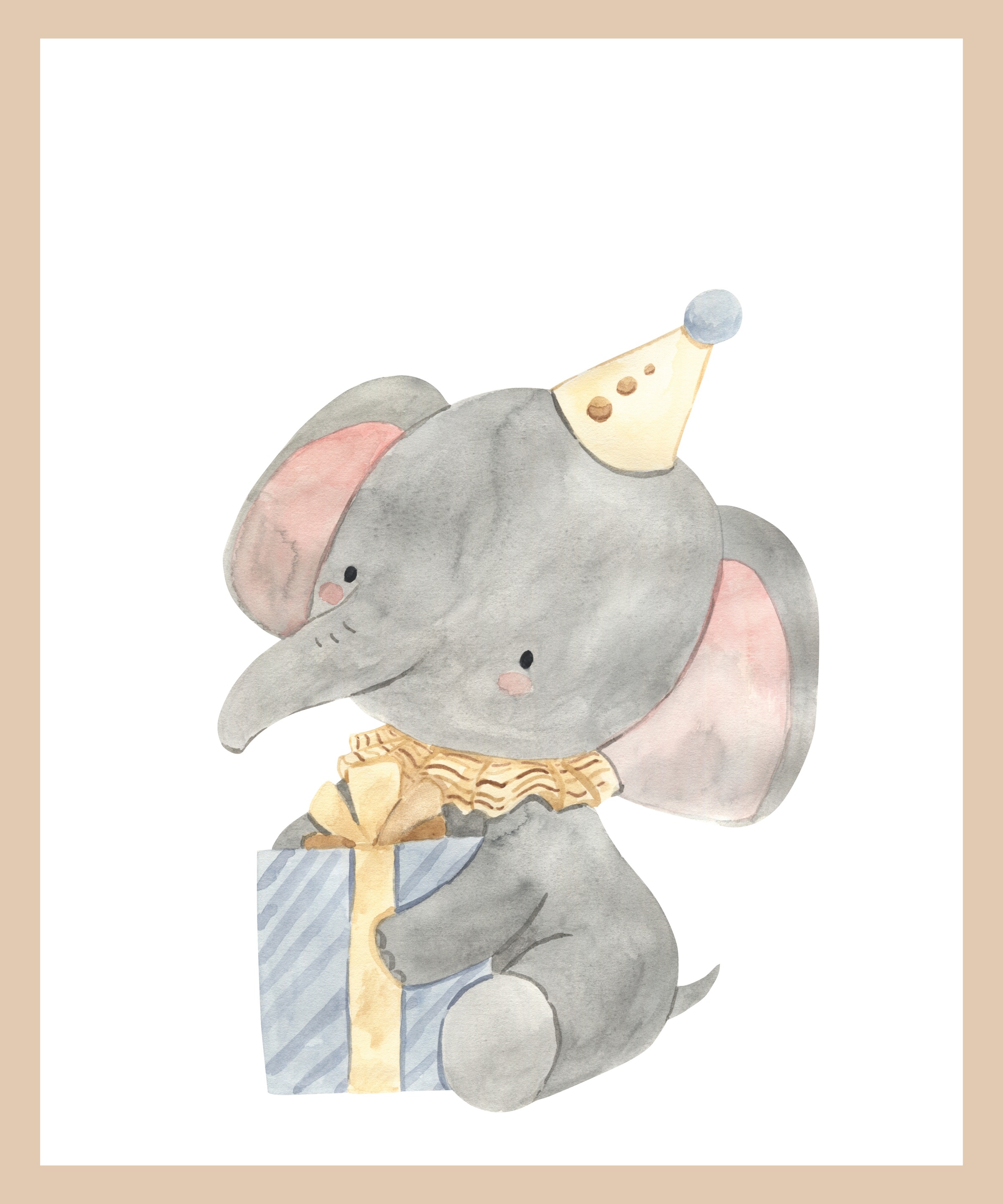 Lüttenhütt Poster »Elefant mit Geschenk und Partyhut«, Elefant-Elefanten Bilder-Elephant-Fantasy-Tiere, (1 St.), HD Premium Druck