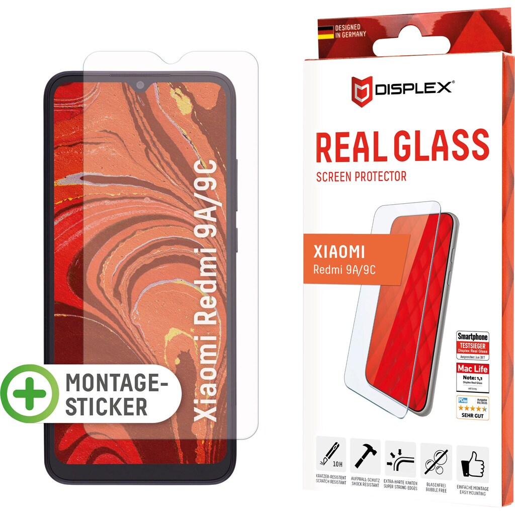 Displex Displayschutzfolie »DISPLEX Real Glass Panzerglas für Xiaomi Redmi 9A/9C/9AT (6,5")«, für Redmi 9A/9C