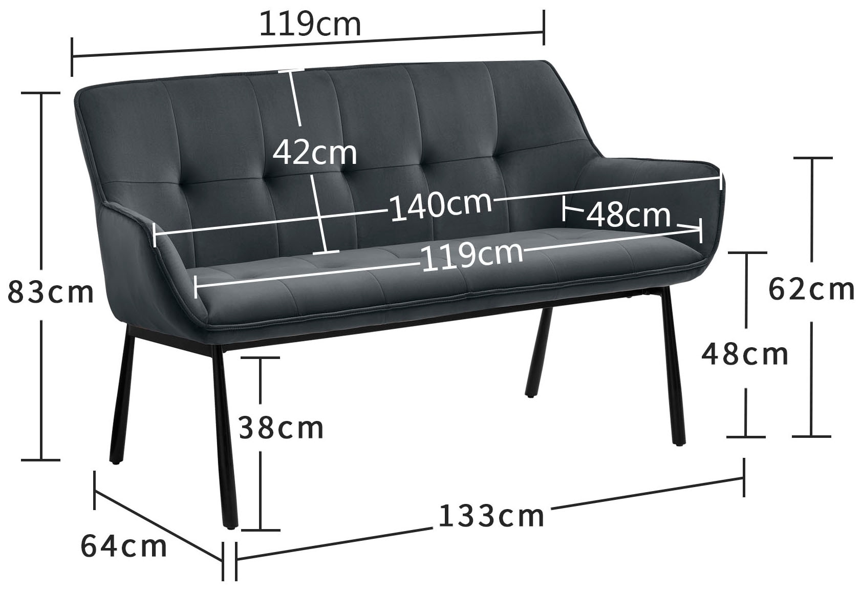 OTTO home Bank »Lika« weicher Veloursbezug, schwarzes Metallgestell, zwei Breiten