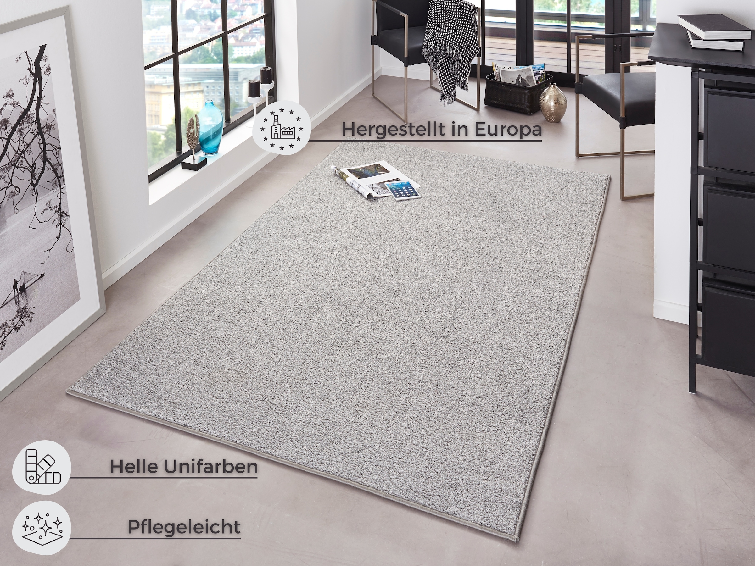 HANSE Home Teppich »Pure 100 Kurzflor«, rechteckig, 13 mm Höhe, Kurzflor, uni, umkettelt, Läufer, Wohnzimmer, Kinderzimmer, Flur