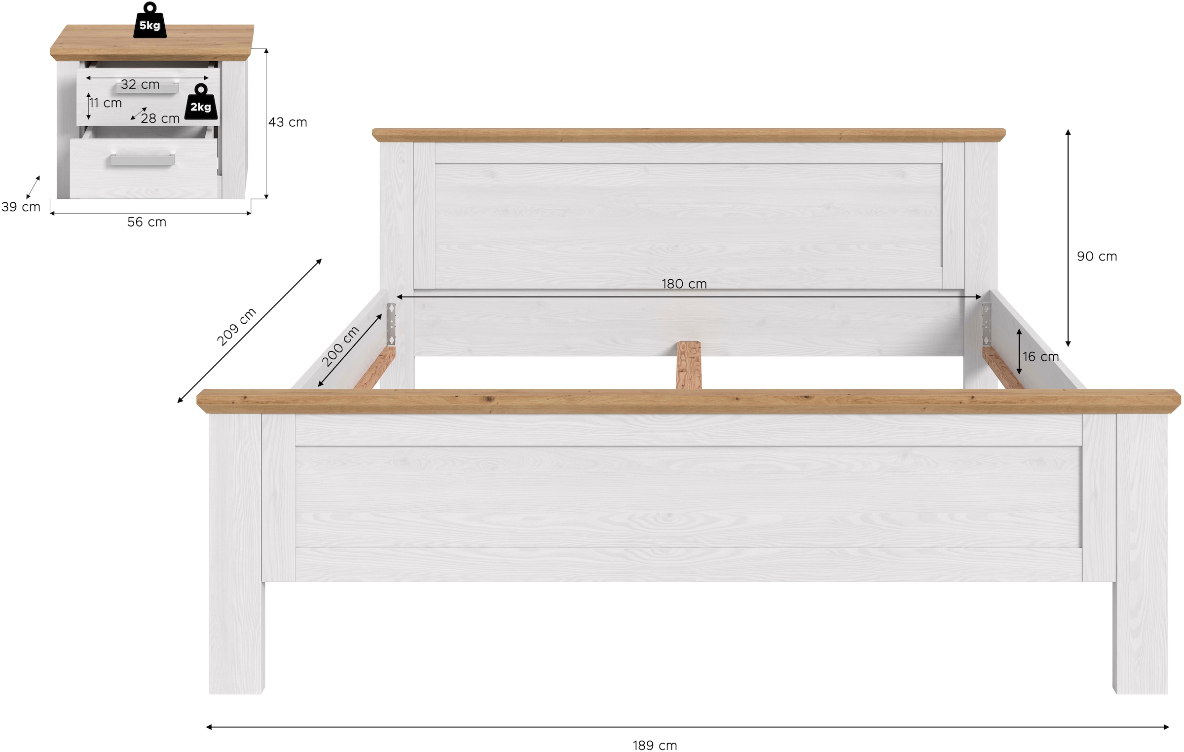 Home affaire Schlafzimmer-Set »COSENZA, TOPSELLER!, 2-teilig., best. aus: Bettgestell & Nachttisch« Matratzengröße 180x200 cm, viel Stauraum, ohne Lattenrost & Matratze, 2 tlg. tlg. Schlafzimmer, Schlafen, Set, Kombination, Bettanlage