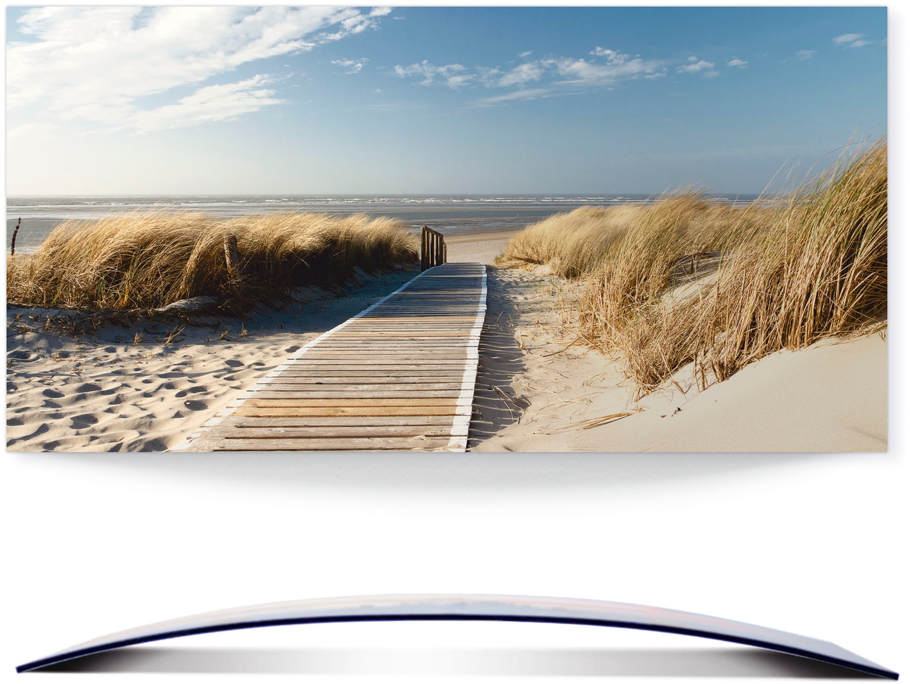 Artland Wandbild »Nordseestrand auf Langeoog - Steg«, Strand, (1 St.), 3D Optik gebogen
