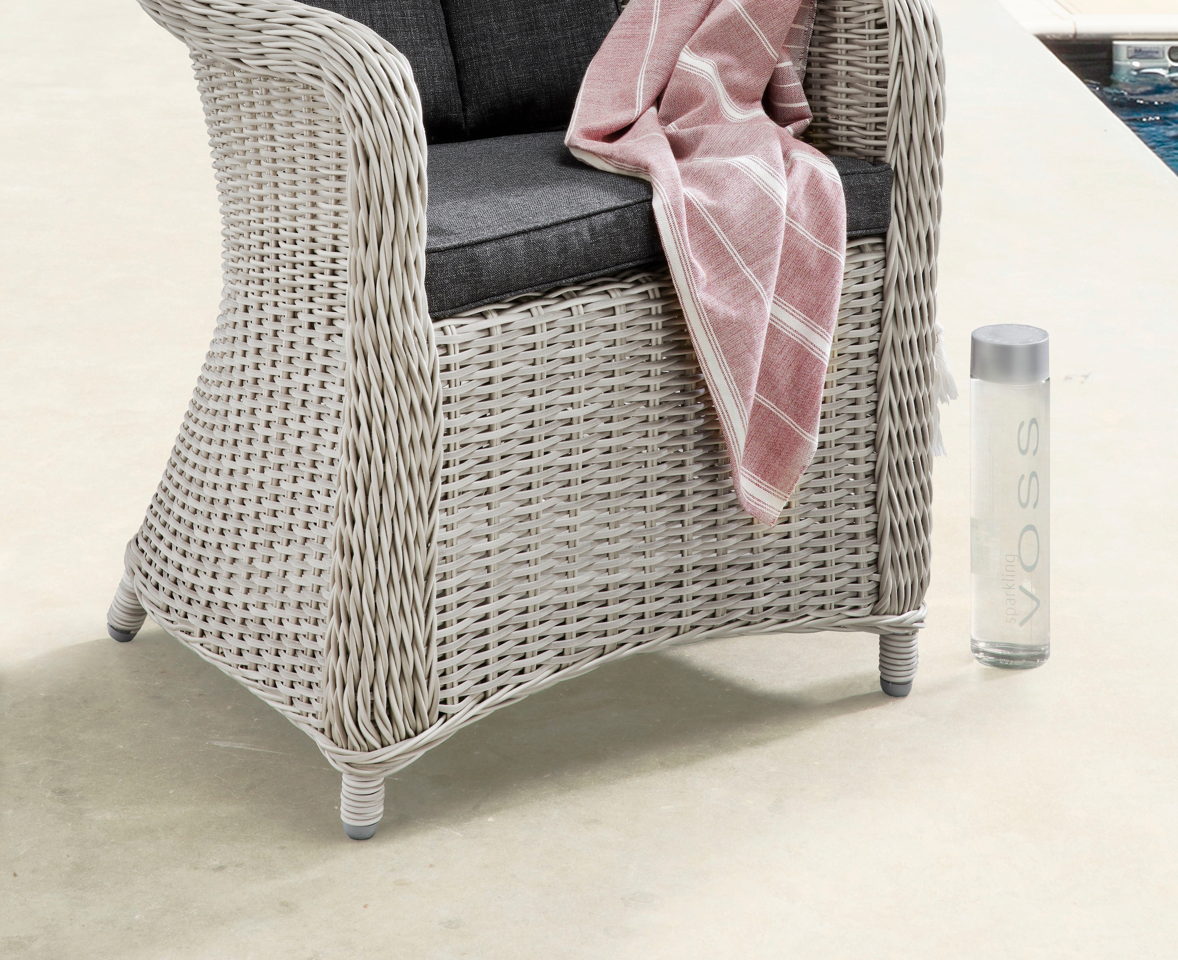 Destiny Garten-Essgruppe »MALAGA LUNA«, (Set, 7 tlg., 1 Tisch, 6 Sessel, 1x Drehteller), (Set,19-tlg., 6xSessel, 1 Tisch Ø 150x75 cm), Aluminium, Polyrattan