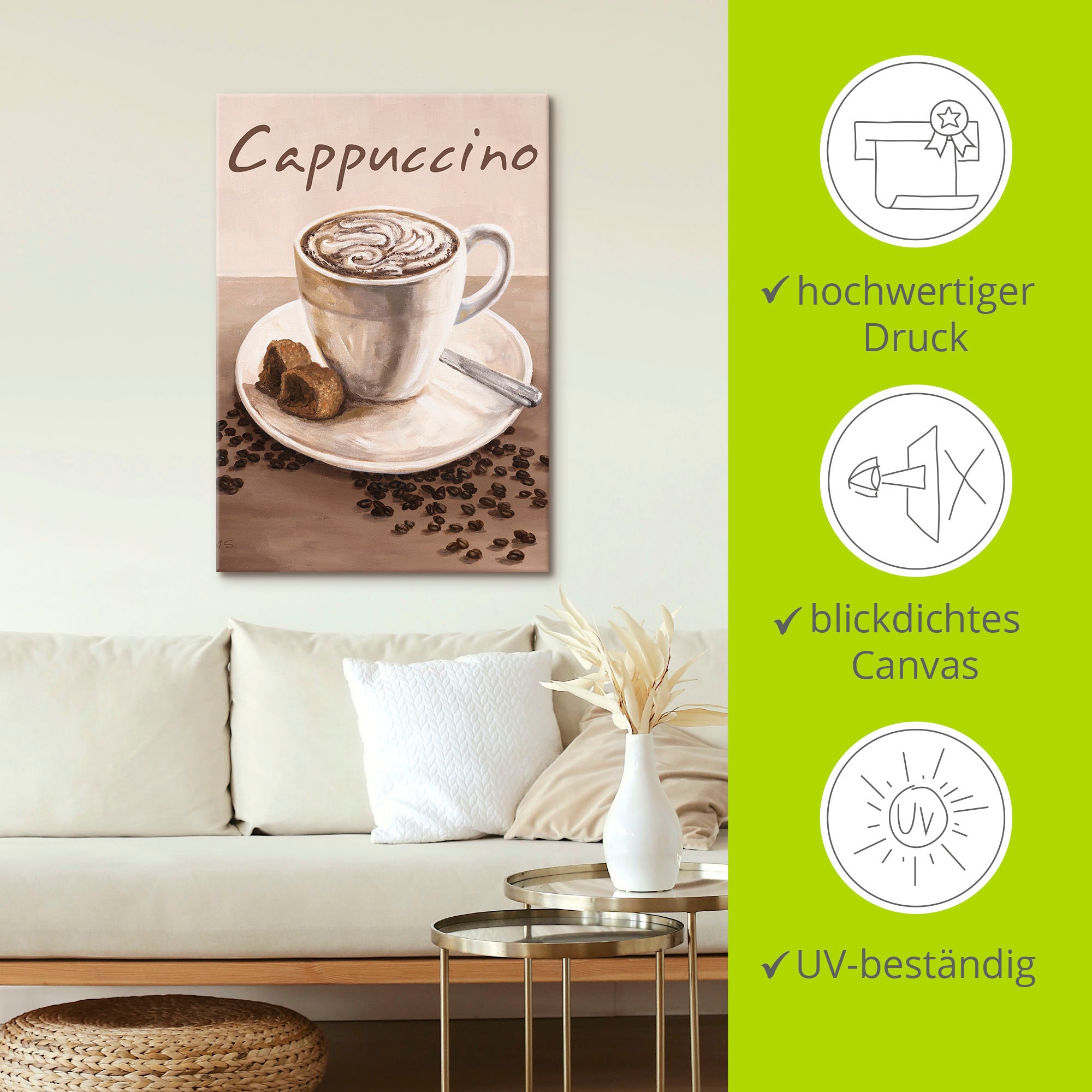 Artland Wandbild »Cappuccino - Kaffee«, Kaffee Bilder, (1 St.), als Leinwandbild, Poster, Wandaufkleber in verschied. Größen