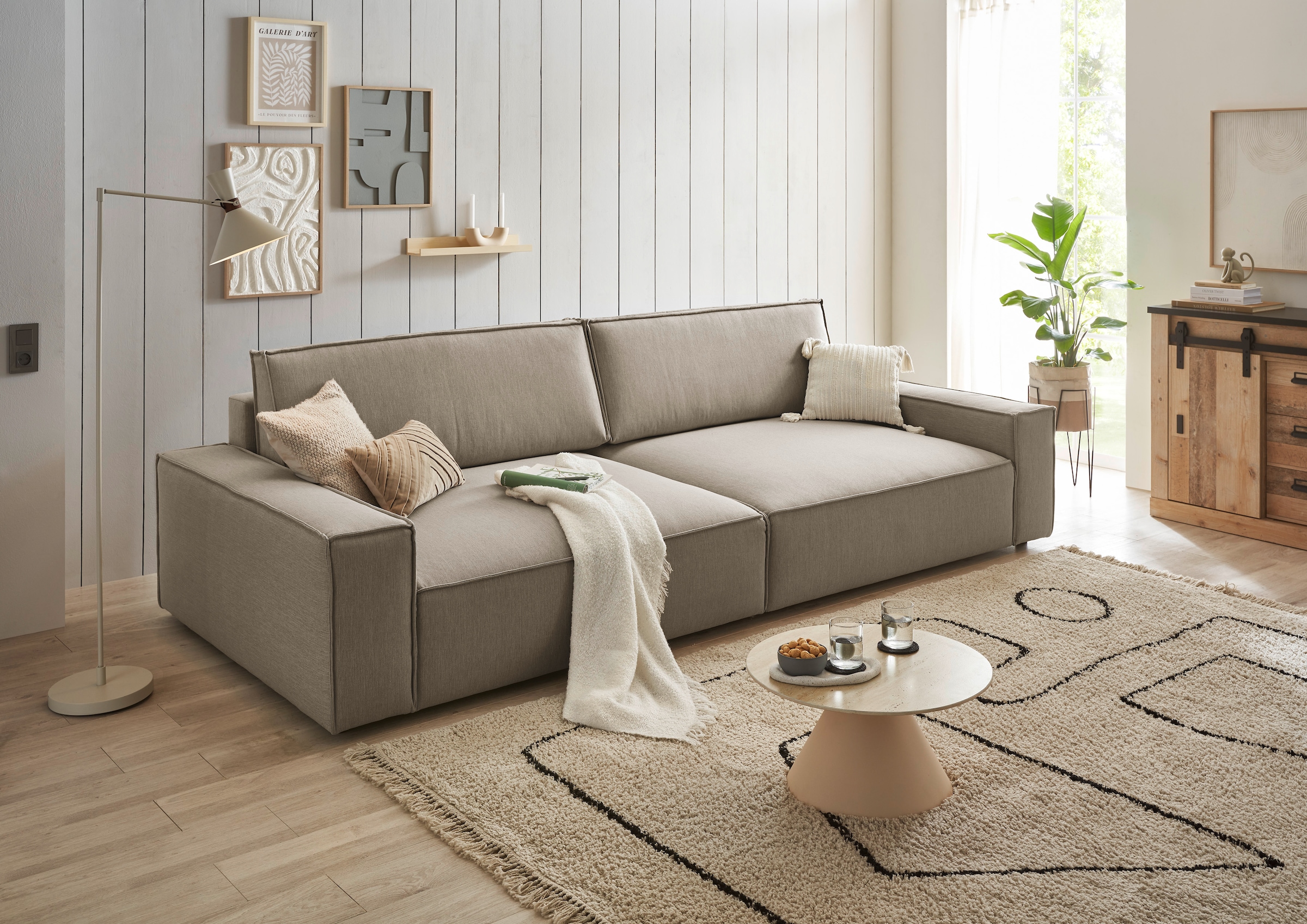 Home affaire Big-Sofa »NEU: SHERWOOD XXL, Big-Sofa (316cm), extra tiefe Sitzfläche 95 cm« bequemer Sitzkomfort, Cord u. Leinenoptik, Kedernaht