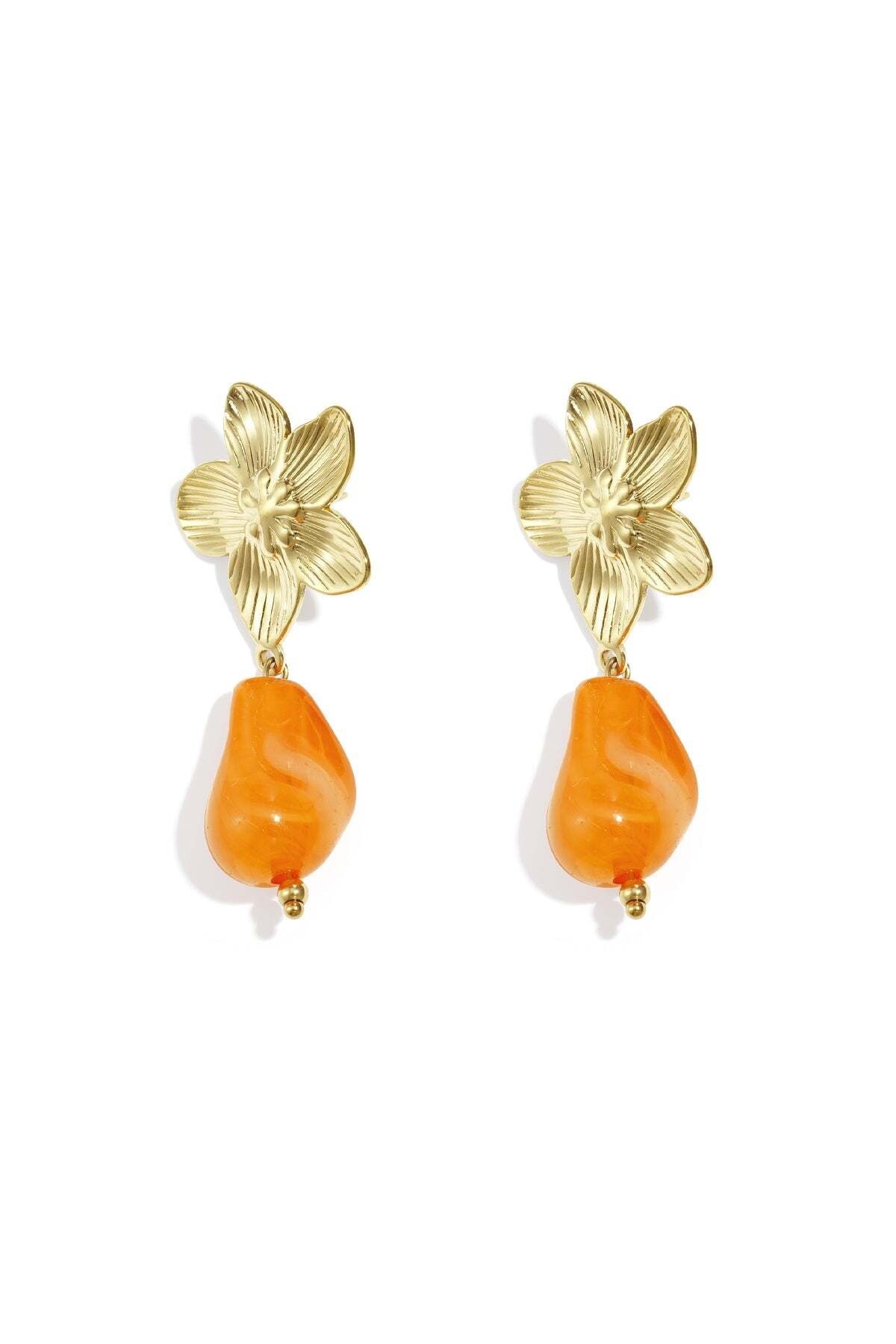 Adelia´s Paar Ohrhänger »Ohrringe Ohrhänger mit Blumenmotiv und organisch geformter Acrylperle« Die Blüte mit gerillten Blütenblättern verleiht diesem Modeschmuck eine modische Note