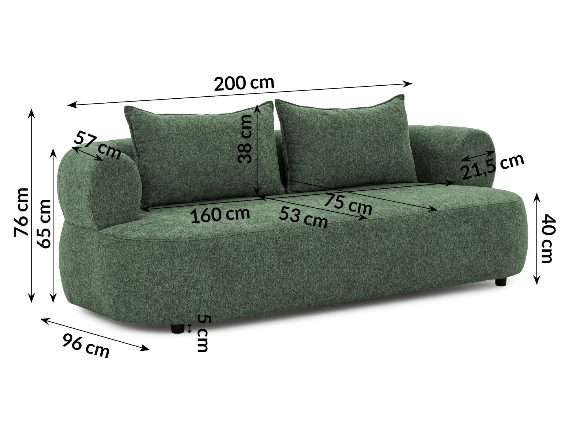 Home affaire 3-Sitzer »LUSSAC 3-Sitzer Design-Sofa mit Zierkissen, Maße B/T/H: 202/123/78 cm« hoher Sitzkomfort und modernes Design, Sofa ohne Bettfunktion