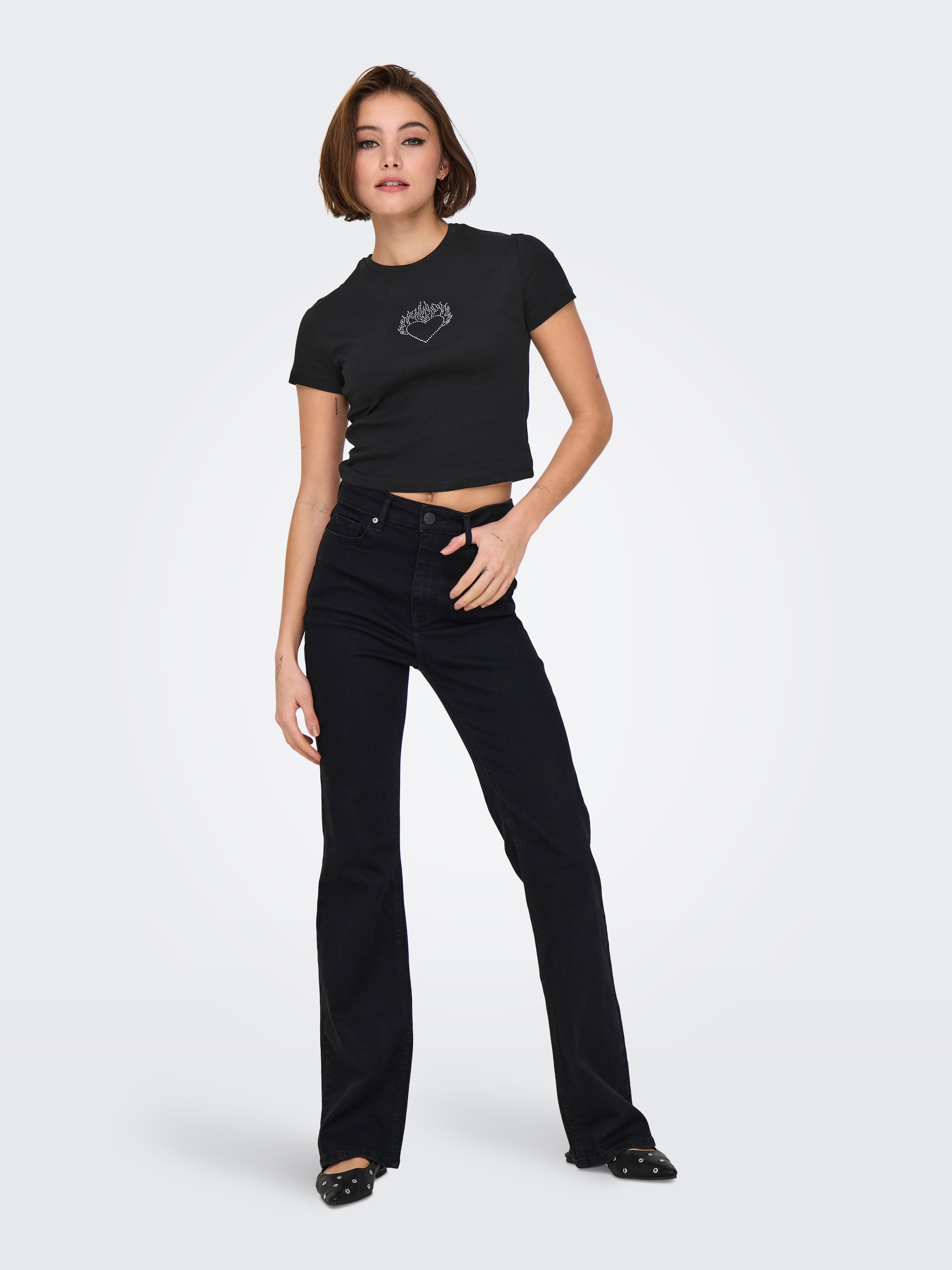 ONLY Kurzarmshirt »ONLKIRA S/S BLING O-NECK SHORT TOP JRS«
