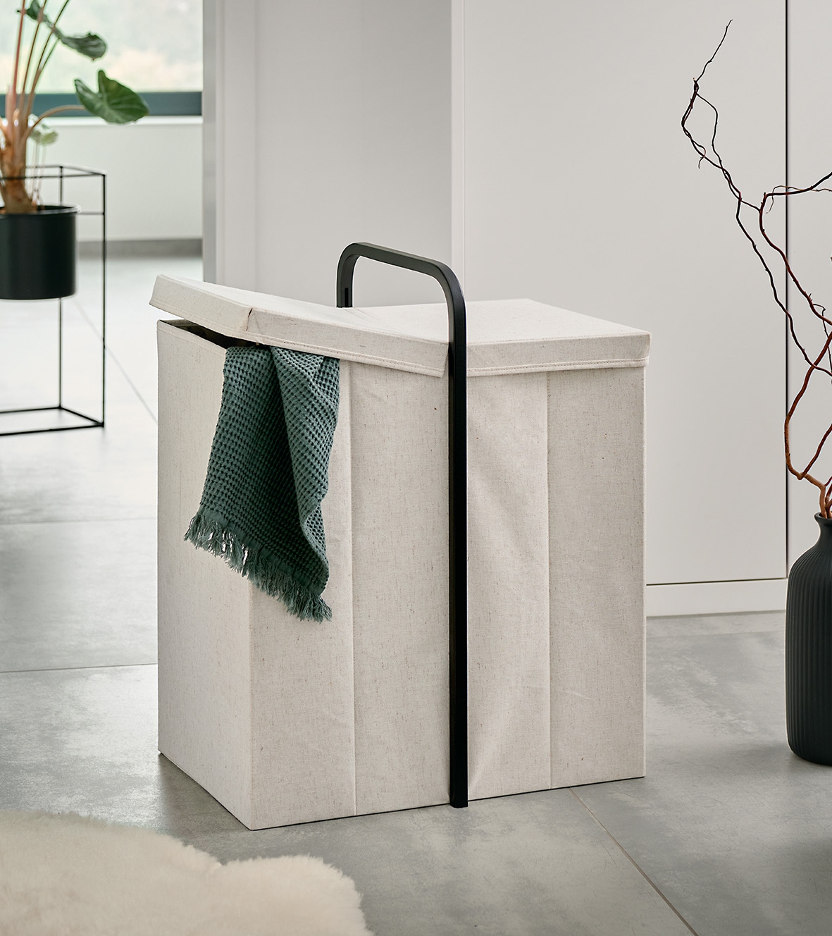 Zeller Present Wäschekorb »Wäschesammler, 2fach« ca. 51,5x35,5x65 cm, creme/schwarz