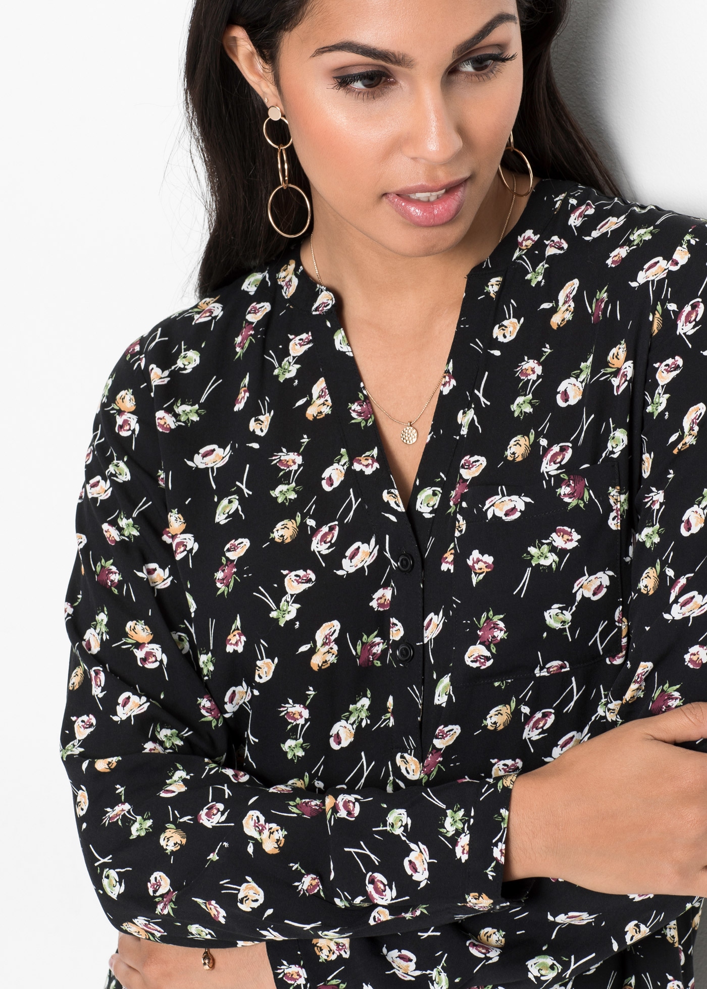 bonprix Langarmbluse Oversize-Passform, hinten länger geschnitten, aus Viskose