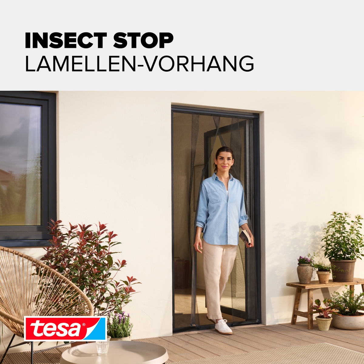 tesa Insektenschutz-Tür »Insect Stop Standard Fliegengitter für Türen - 0.95 m : 2.2 m« Packung, Fliegennetz, Klettband, 1 Stk. tlg. Lamellentür für Balkon & Terrasse