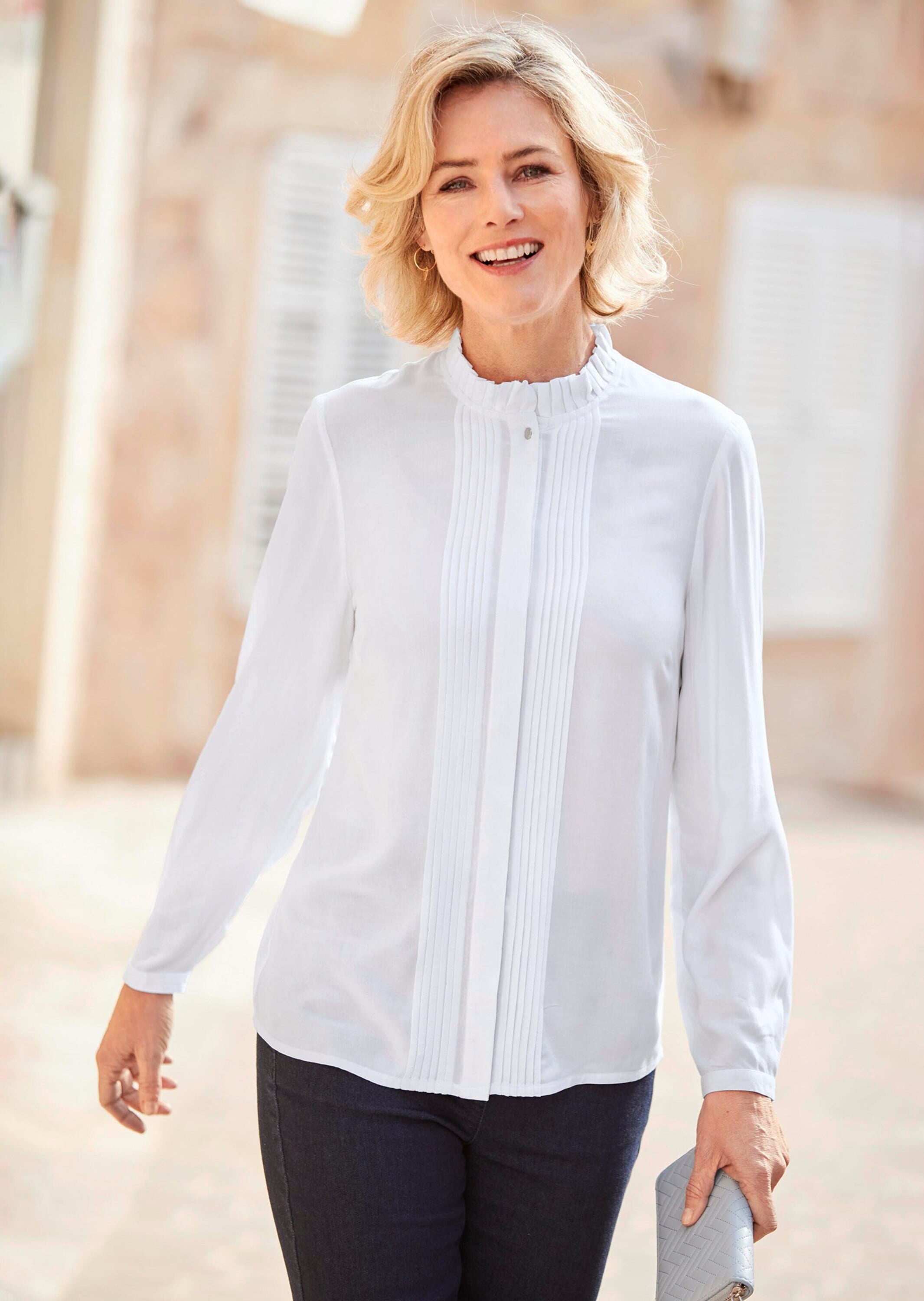 GOLDNER Langarmbluse »Bluse mit raffinierter Ausschnittlösung« Ohne