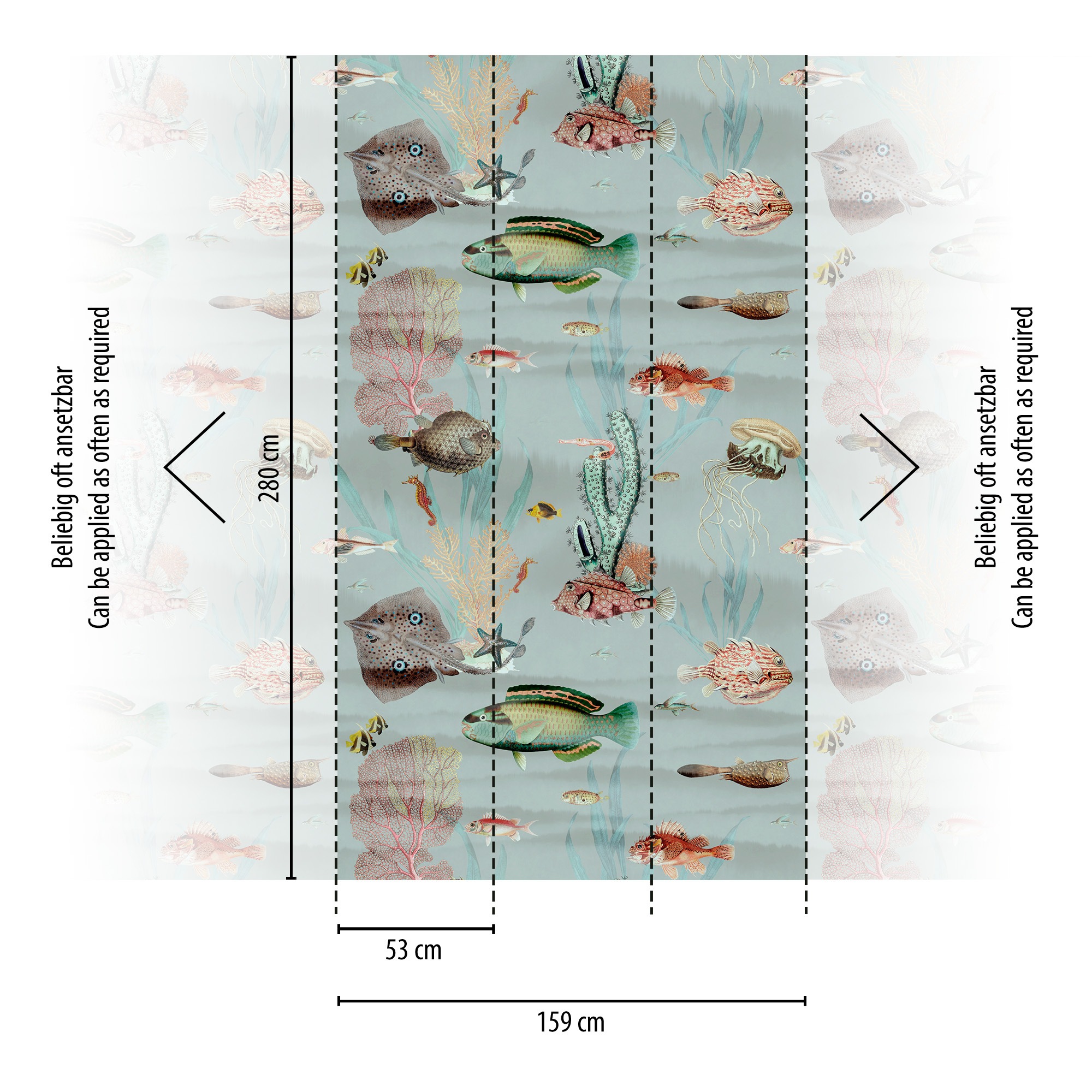 living walls Fototapete »THE WALL III Fisch-Tapete Motivtapete Tiere Meer« matt glatt Vliestapete Unterwasserwelt für Schlafzimmer Küche Wohnzimmer Fische