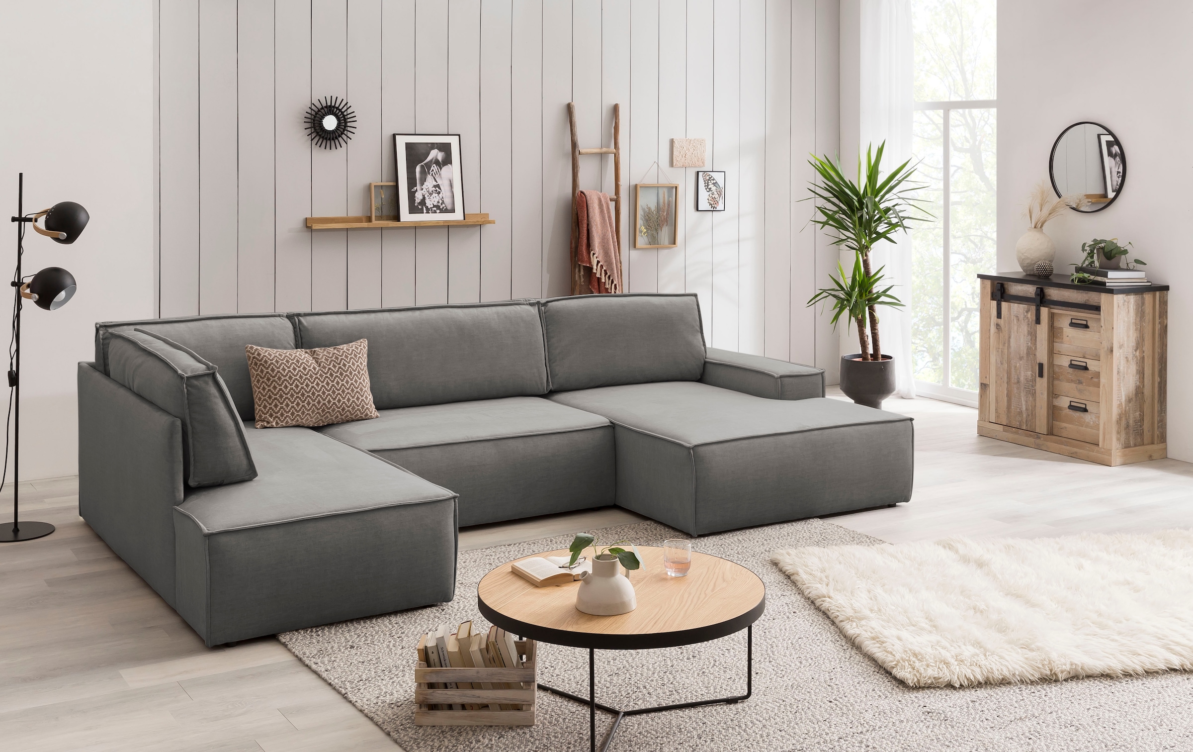 OTTO home Wohnlandschaft »SHERWOOD U-Form, 329 cm - OTTO. Verlässliche Qualität.« Schlaffunktion m. Bettkasten (194x139 cm), Cord, Vintage, Samtvelours