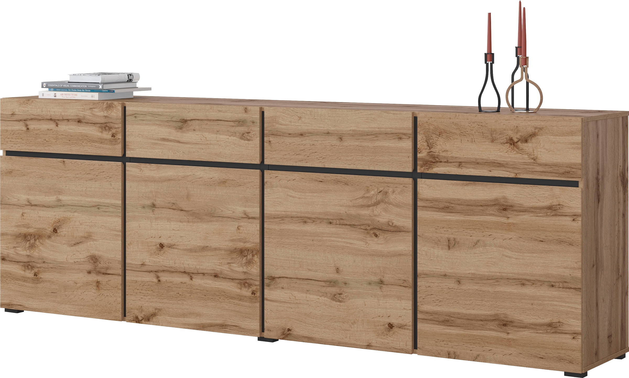 INOSIGN Sideboard »Cross,Breite 225 cm, moderne grifflose Kommode,4 Türen/4 Schubkästen«, Schubladenschrank mit viel Stauraum, Einlegeböden verstellbar