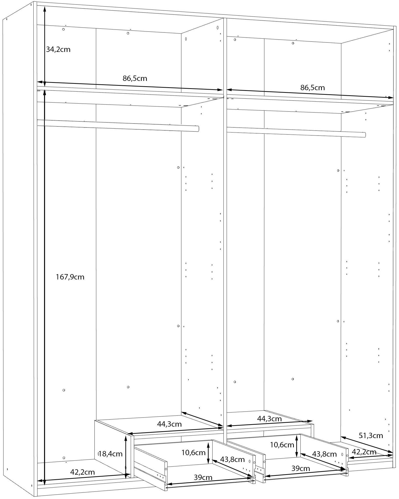 FORTE Drehtürenschrank, Drehtürenschrank, sehr viel Stauraum