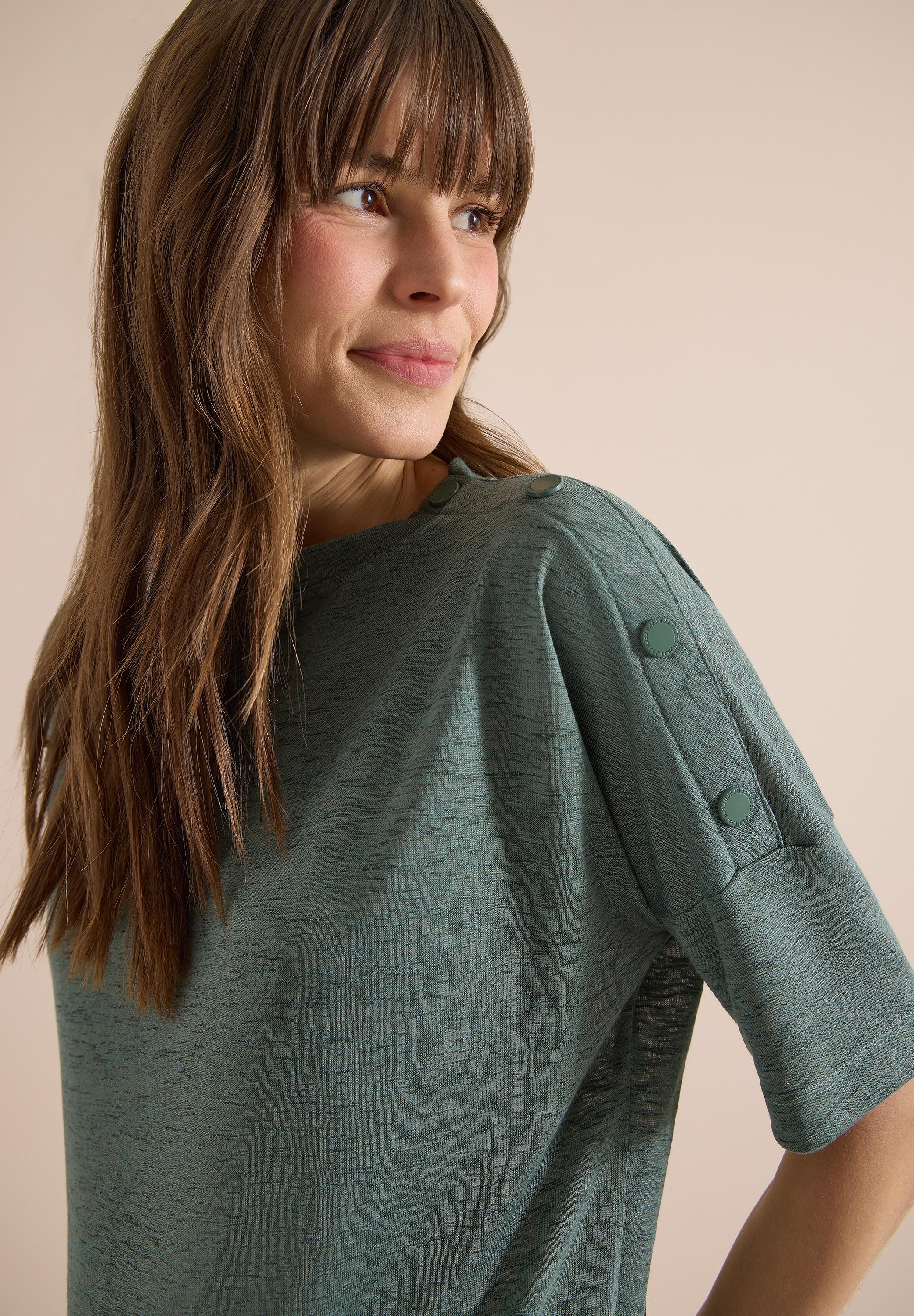 Cecil Kurzarmshirt Sommershirt in Leinen-Optik mit Knöpfen