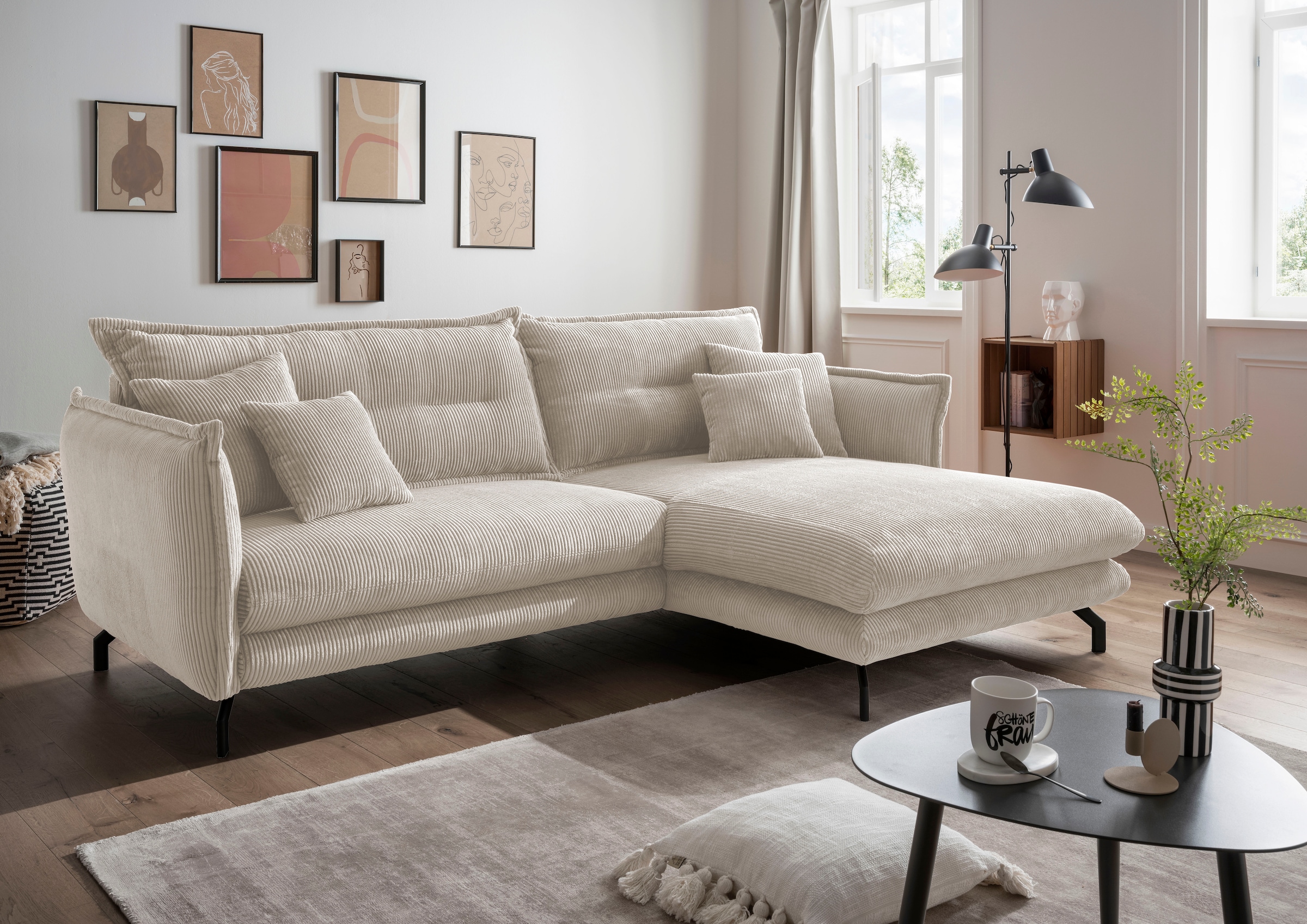 Home affaire Ecksofa »LAVA Breite 255 cm, modern und elegant, aktuelle Kissenoptik, L-Form« Armlehnen verstellbar
