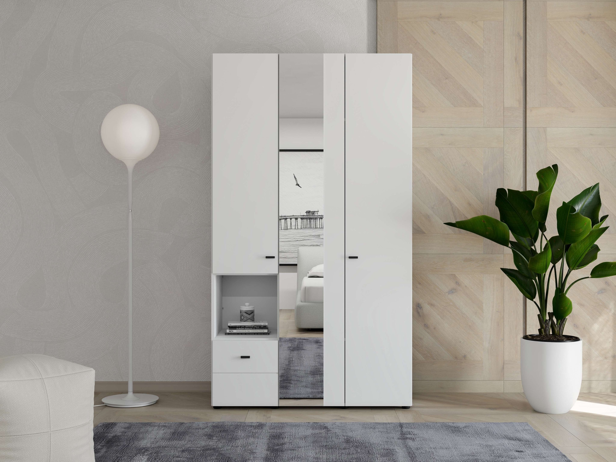 Home affaire Kleiderschrank »Campsie Schlafzimmerschrank, Drehtürenschrank,  Wäscheschrank« 2 Breiten, inkl. Spiegel, Schublade, Kleiderstange & Stauraum