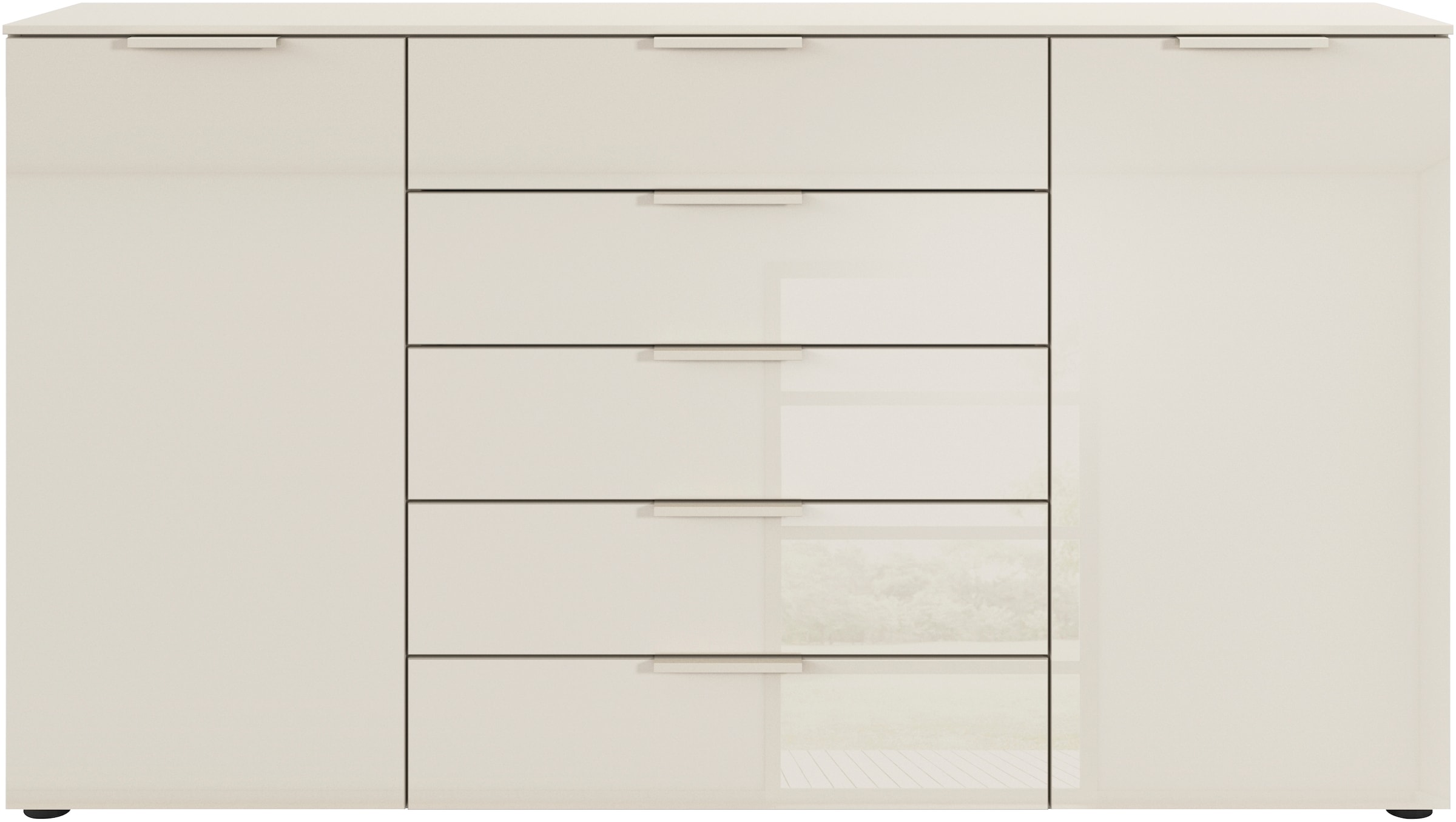rauch Schubkastenkommode »Kommode Türkommode Sideboard Kombikommode FLIPP mit Glasfront«, (Breite 160/180 cm mit 4 Einlegeböden), 2-trg mit 5 Schubladen und Soft-Close, 2 Breiten MADE IN GERMANY