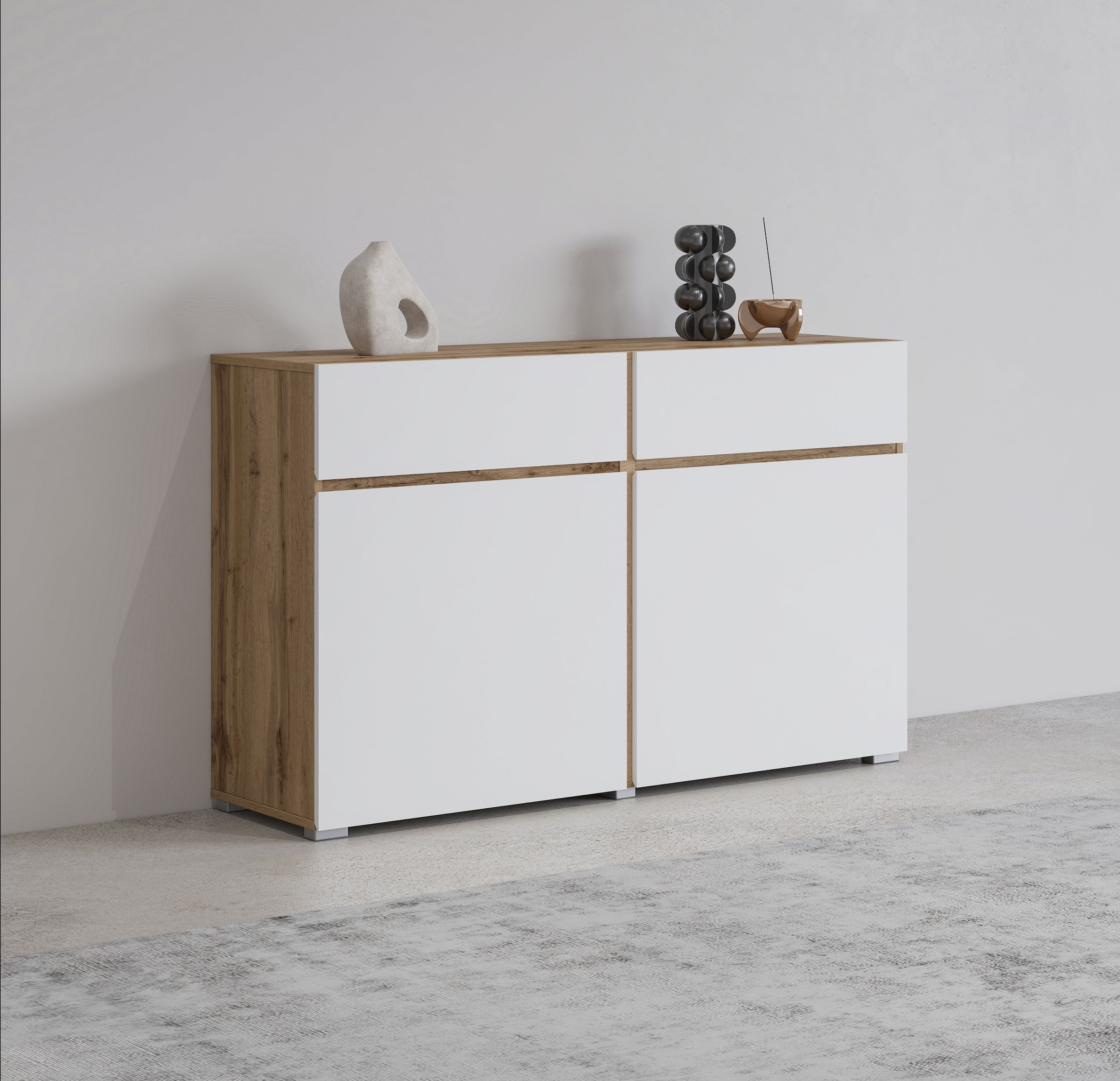 INOSIGN Sideboard »Cross,Breite 119,5 cm, moderne grifflose Kommode,2 Türen/2 Schubkästen«, Schubladenschrank,Anrichte mit viel Stauraum, Einlegeböden verstellbar