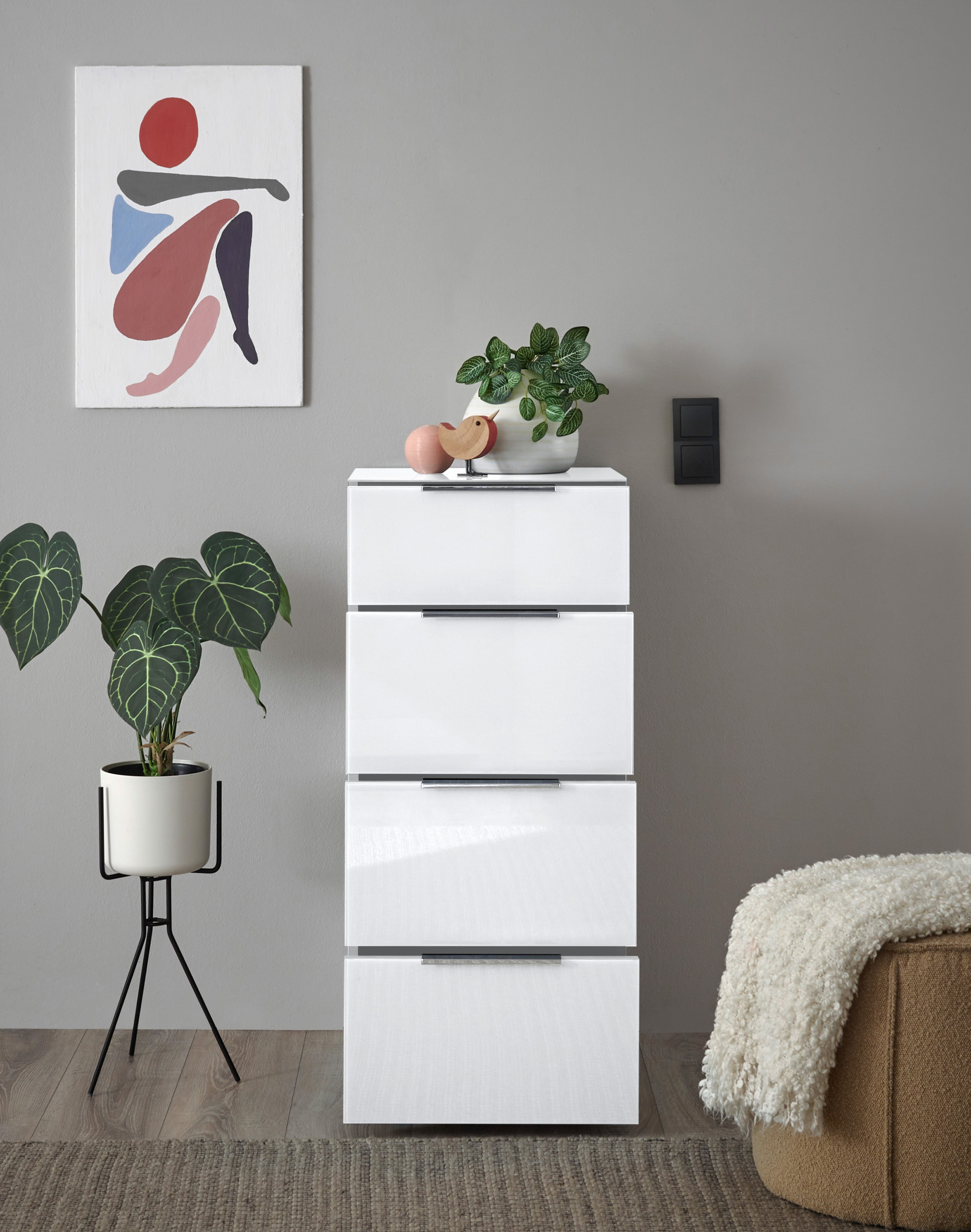 HBZ Kommode »Santorin Mehrzweckschrank mit Schubkästen, BxHxT 45x99x40 cm« 1 Stk. tlg. Mit 4 Schubkästen mit Softclose, Glasfront und Glasoberboden