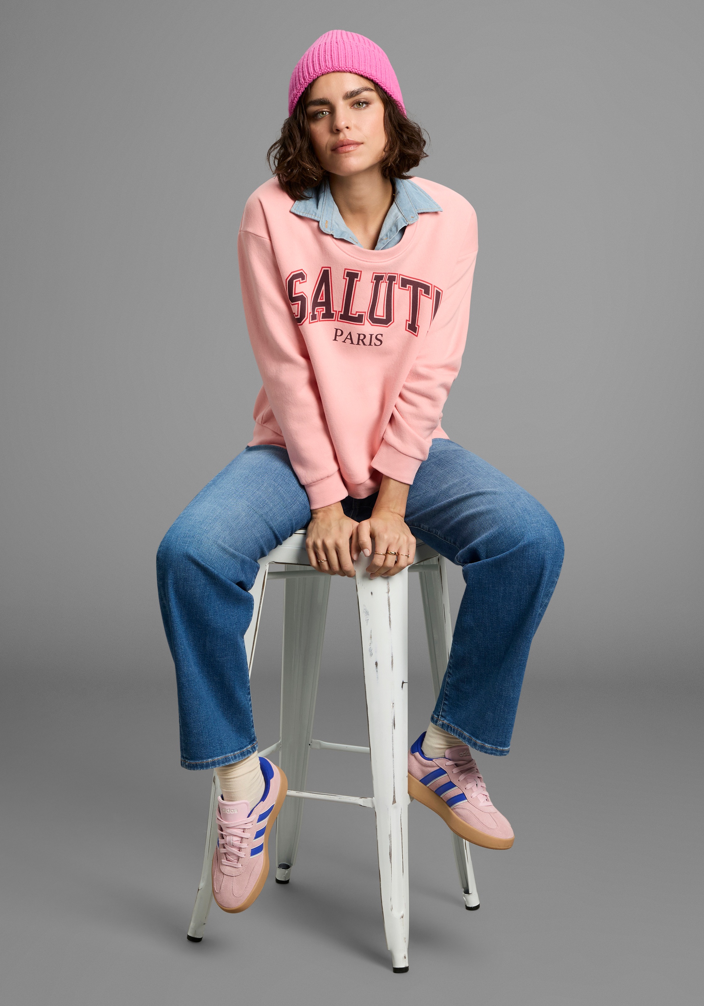 Laura Scott Sweatshirt, Angeraute Sweatware mit modischem Print und Rundhals-Ausschnitt