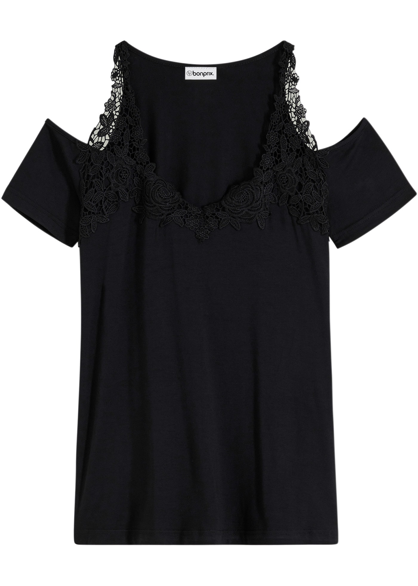 bonprix T-Shirt bequeme Passform, Kurzarm, Cut-Outs, toller Spitzenbesatz