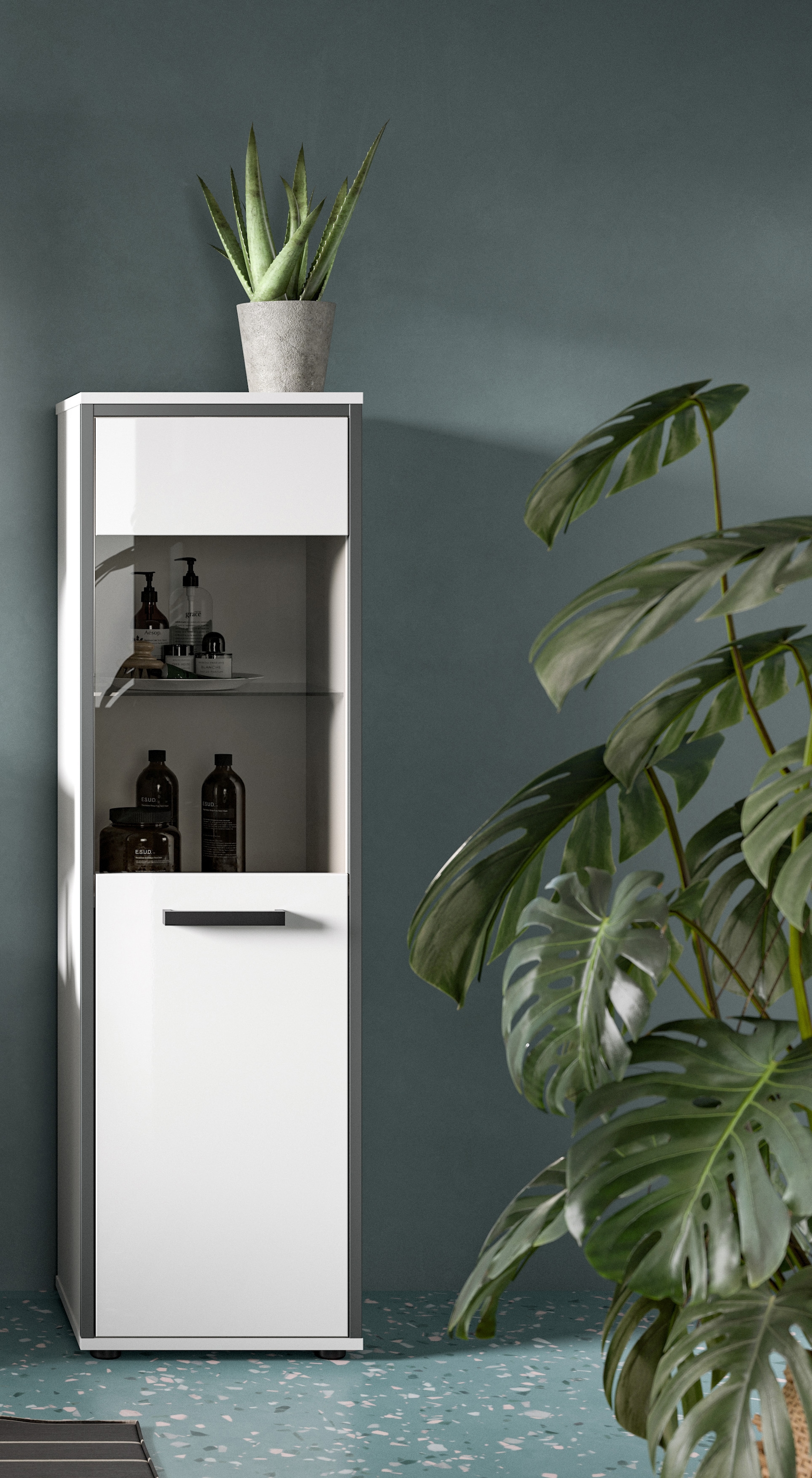 welltime Midischrank »KAJO, hochglanz Front, 1 Glastür, 1 Glas Einlegeboden, 4 Fächer« 1 Stk. tlg. Badschrank, Midischrank, Bad, Badezimmer