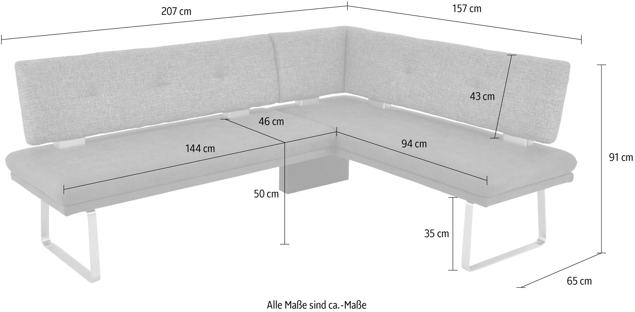 K+W Komfort & Wohnen Eckbank »Giacomo II« Flachstahlkufe in edelstahlfarbig lackiert, Rücken und Sitz gesteppt
