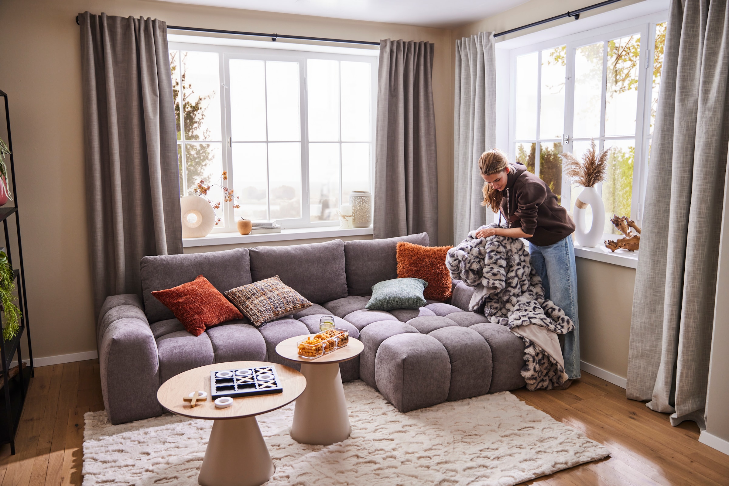 INOSIGN Ecksofa »AZITA klein optionale Schlafsofa mit Bettkasten, B/T/H: 270/166,5/84cm«, L-Form mit Wellenunterfederung, Bubble-Optik