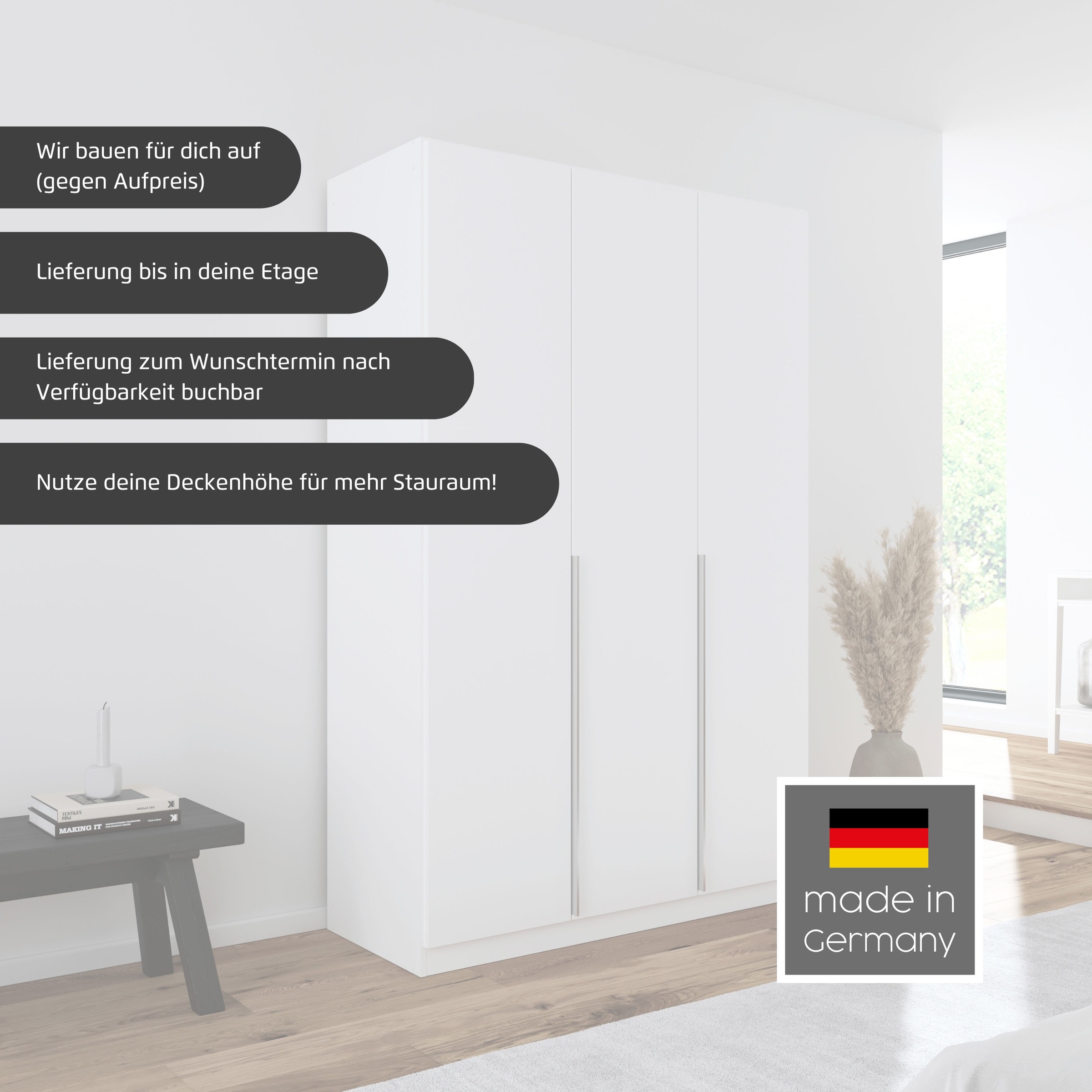 rauch Drehtürenschrank »Kleiderschrank Kleiderschränke Schrank Garderobe AGORDO mit Glasfront«, (in zwei Griff-Farben, Breiten 91-360 cm), durchdachte Innenausstattung, in 7 Breiten und 2 Höhen MADE IN GERMANY