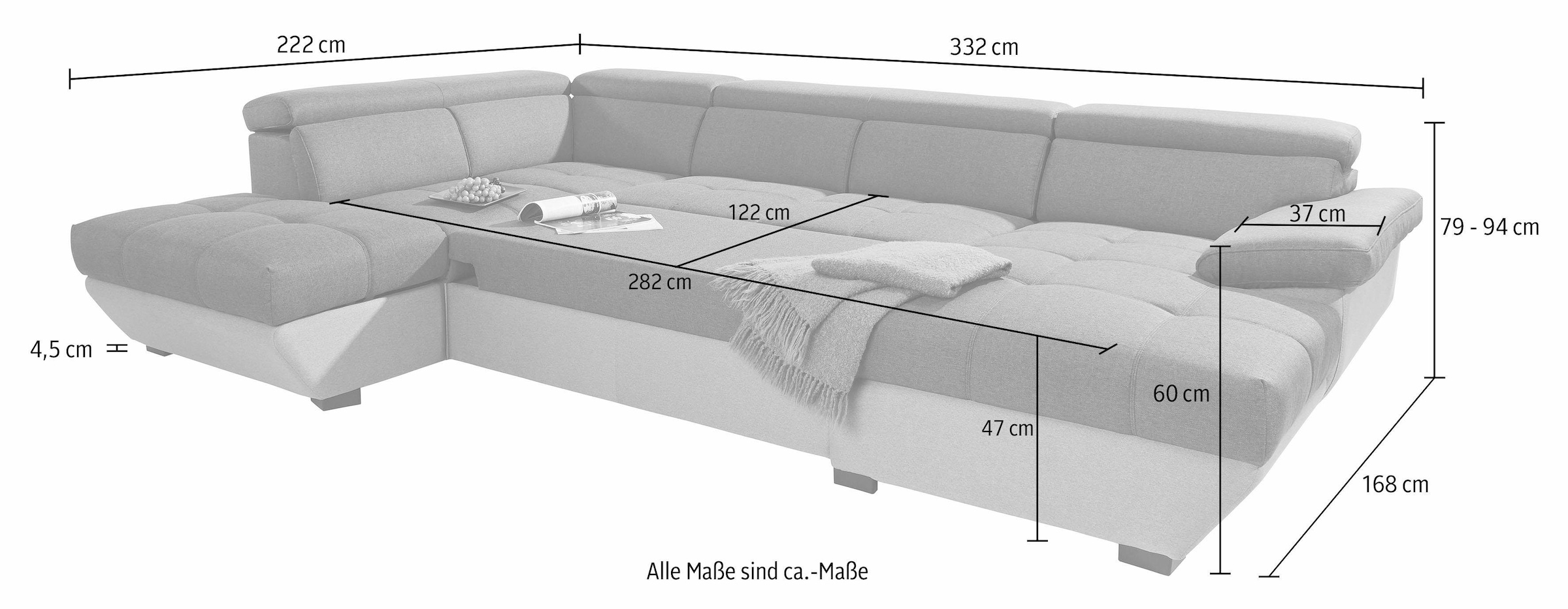 COTTA Polstergarnitur »Speedway«, (Set), Set: bestehend aus Wohnlandschaft und Hocker, wahlweise Bettfunktion