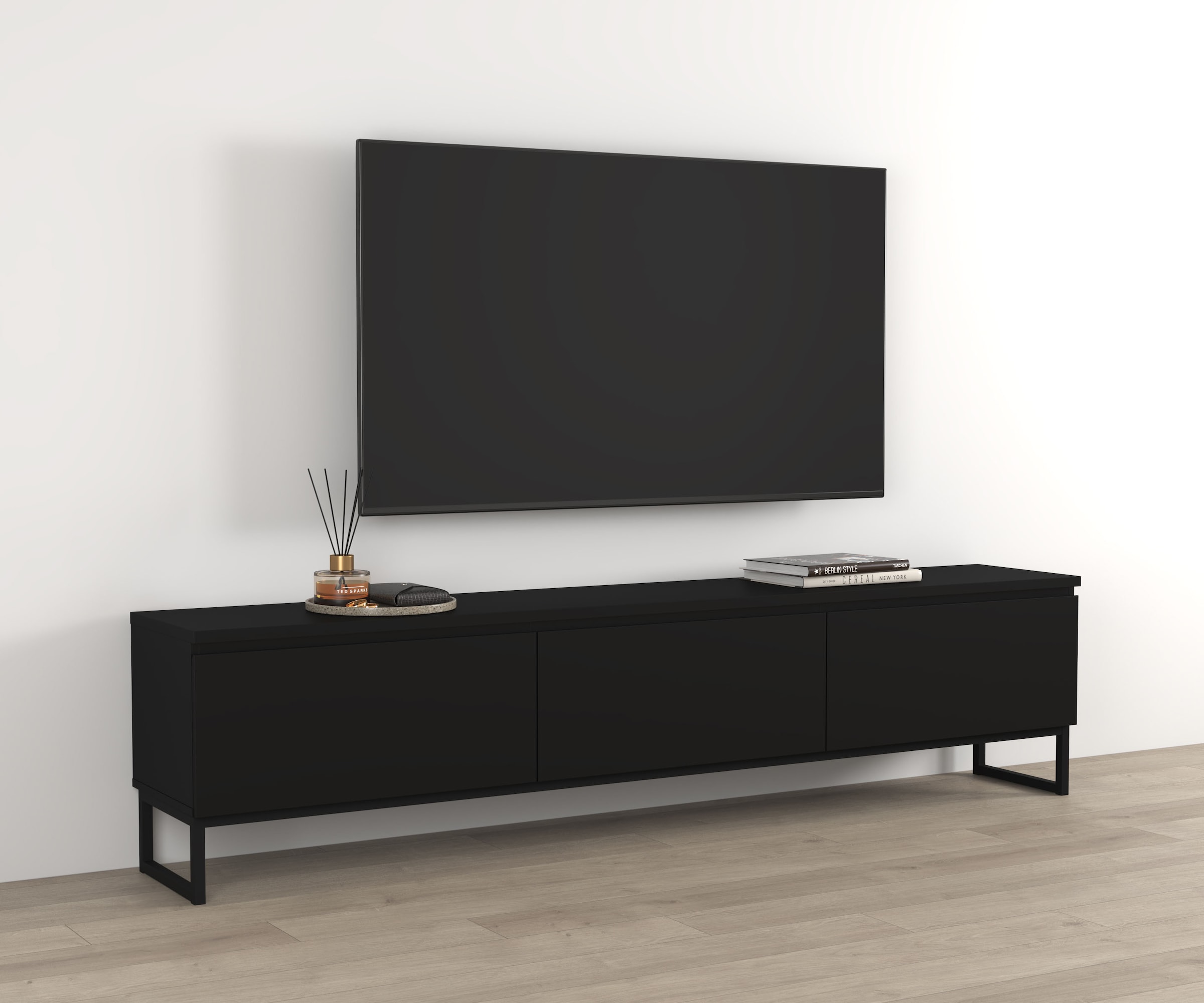 OTTO home Lowboard »Modo II, Breite 200 cm, modernes griffloses Lowboard 3 Klappen« TV-Kommode mit viel Stauraum, Metallkufen
