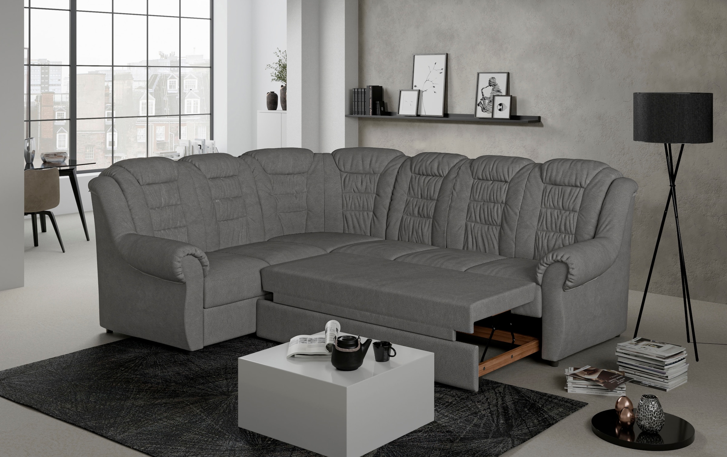 Home affaire Ecksofa »Boston L-Form«, mit hoher Rückenlehne, wahlweise mit Bettfunktion & Stauraum