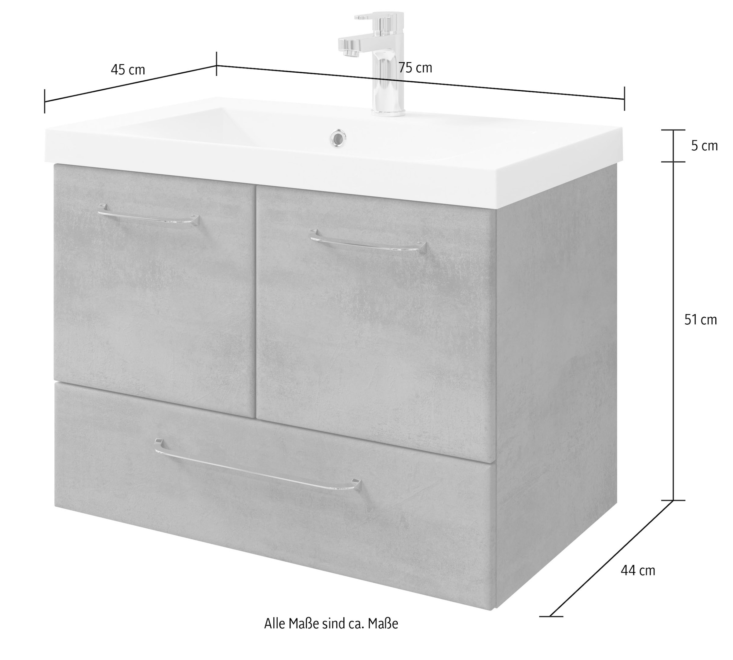 Saphir Badmöbel-Set »Quickset 945 Mineralmarmor-Waschtisch mit Unterschrank, 74 cm breit« 1 Stk. tlg.