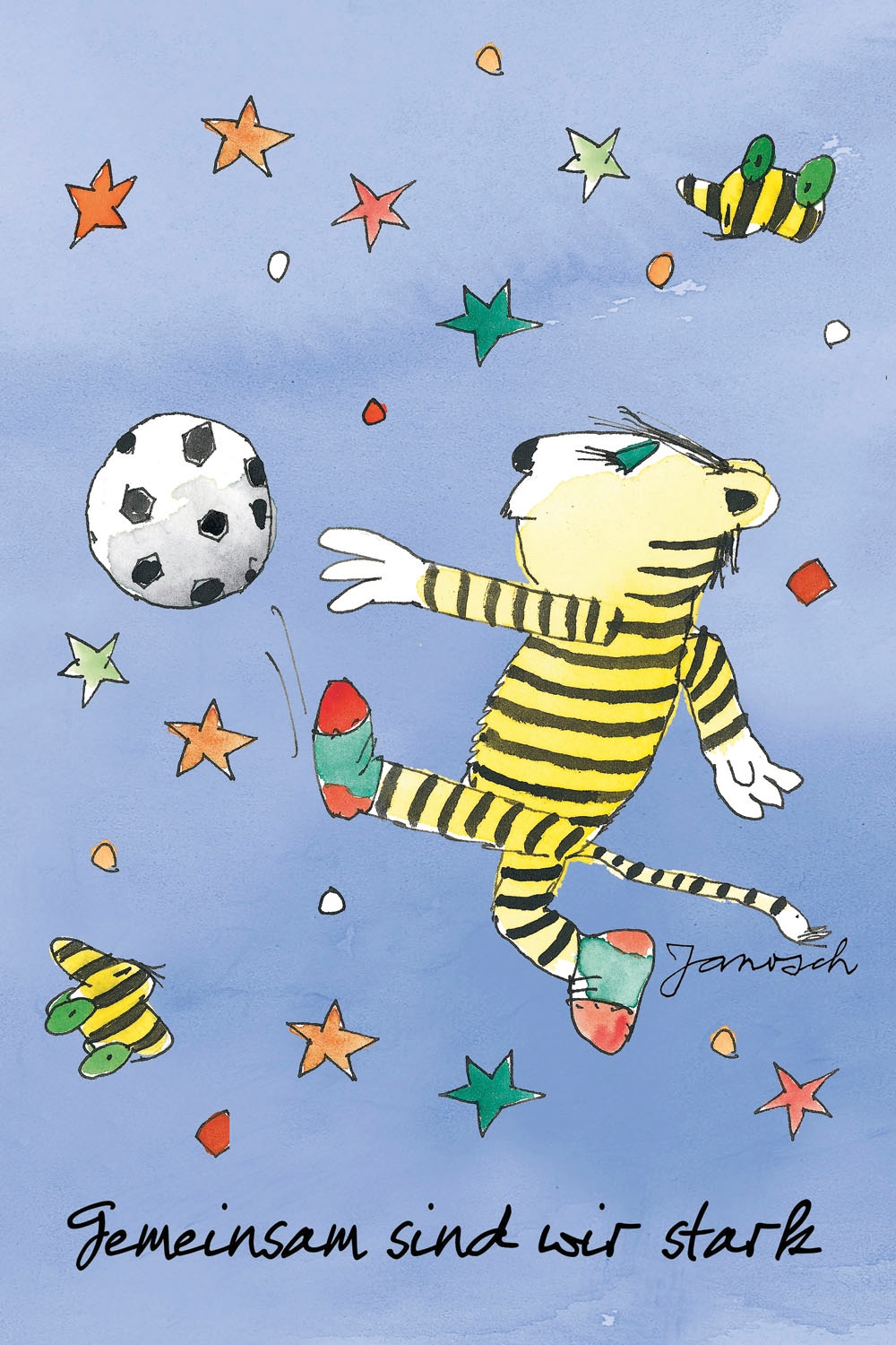 LuckyLinde Leinwandbild »Der kleine Tiger mit Fußball - Gemeinsam stark« Ente | Enten | Figuren | Filmfiguren | Motivationsbilder | Schriftzug | Sport | Sprüche | Tiere | Tiger | little star 1 Stk. tlg. Exklusive JANOSCH Kindermotive