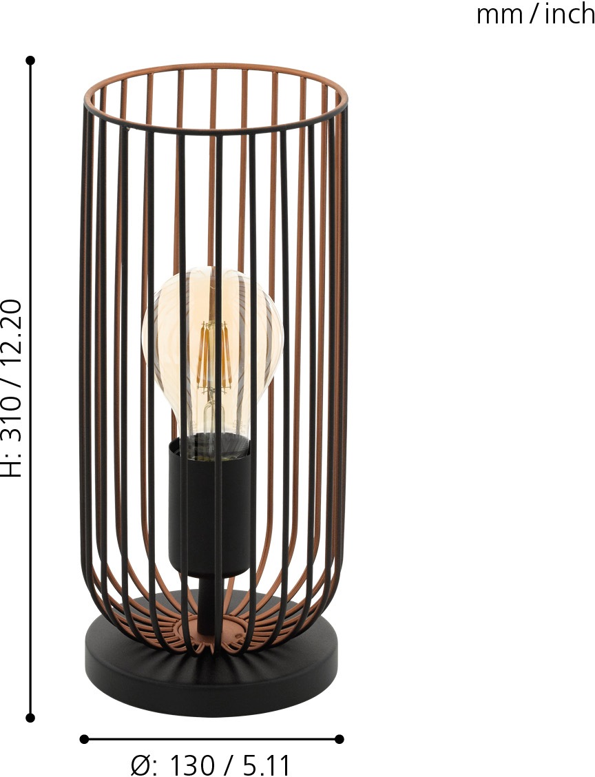EGLO Tischleuchte »ROCCAMENA«, 1 flammig, Leuchtmittel E27 | ohne Leuchtmittel, Vintage Tischleuchte, Nachttlischlampe Industrial, Schwarz, E27